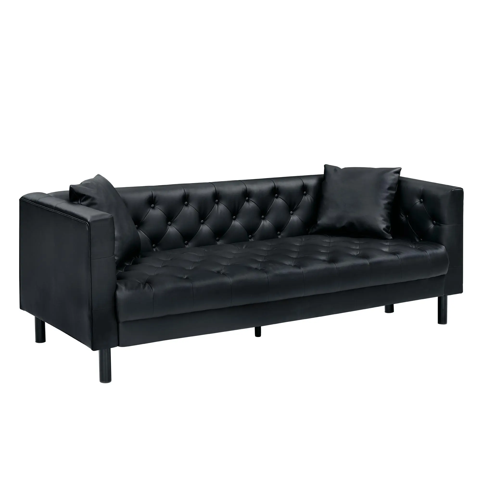 Gaomon 81 Inch Chesterfield Leather Sofa, Modern Tufted Couch for Living Room Apartment, Deep Seat PU Leather 3 Seater, Easy Clean, Cognac Black Green Blue