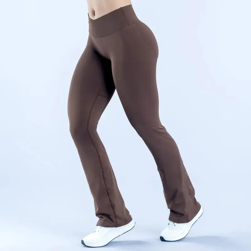 ENYFD Women's Seamless Flare Yoga Pants - Waist Loose Fit Micro Flare Bootcut Trousers Gym, Running & Casual Wear,High-Waist,Leopard,Print,V,Back,Leg,Flared,Leggings,with,tummy,control,pocket
