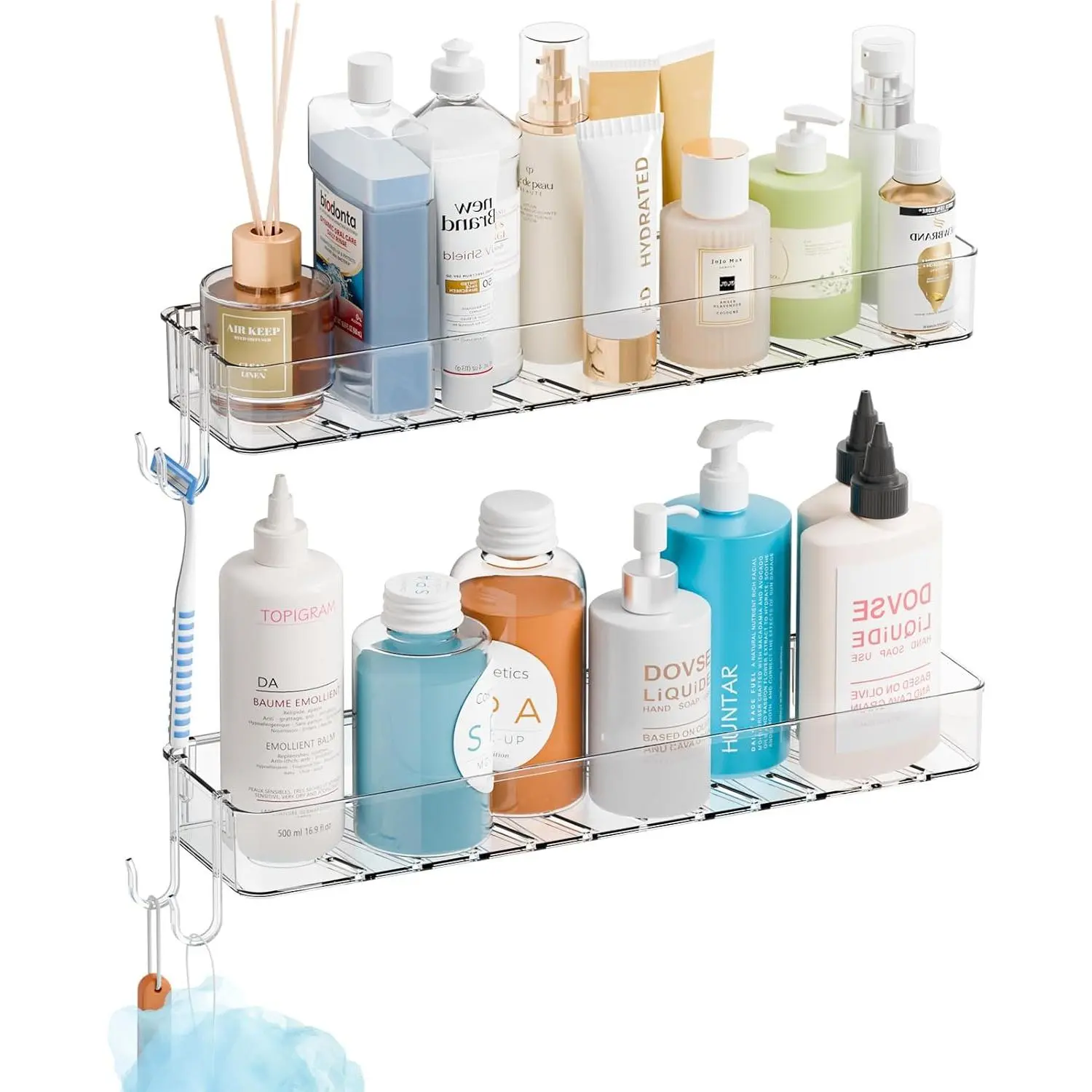 Yieach 2 Pack Clear in Shower Organizers,Adhesive Shower Caddy,No Rust Acrylic Shower Shelves & Storage Rack,Plastic Bathroom Shelves,Bathtub Storage Organizer,Shampoo,Conditioner Holder for Washroom