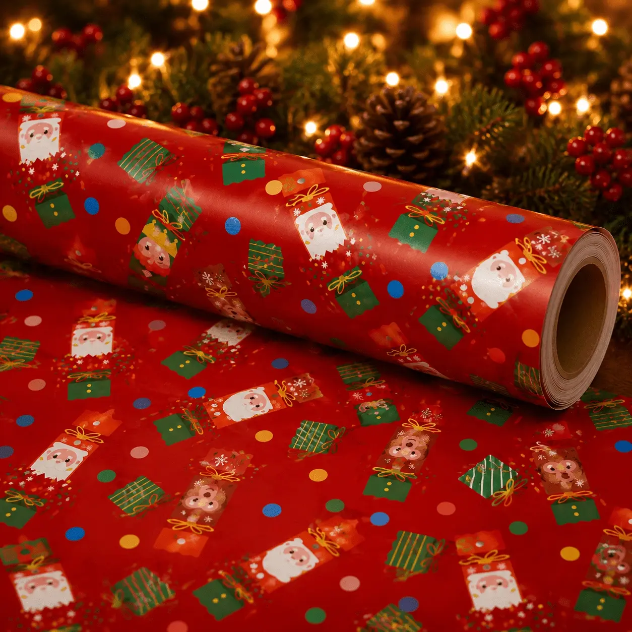 1 Roll Red Christmas Wrapping Paper with Santa, Elves, Nutcracker, Gift Box Patterns, Cartoon Festive Gift Wrap, Perfect for Wrapping Christmas Presents, Winter Holiday Gifts, Christmas Boxes, Party Decorations, DIY Crafts, and Gifts for Grandchildren
