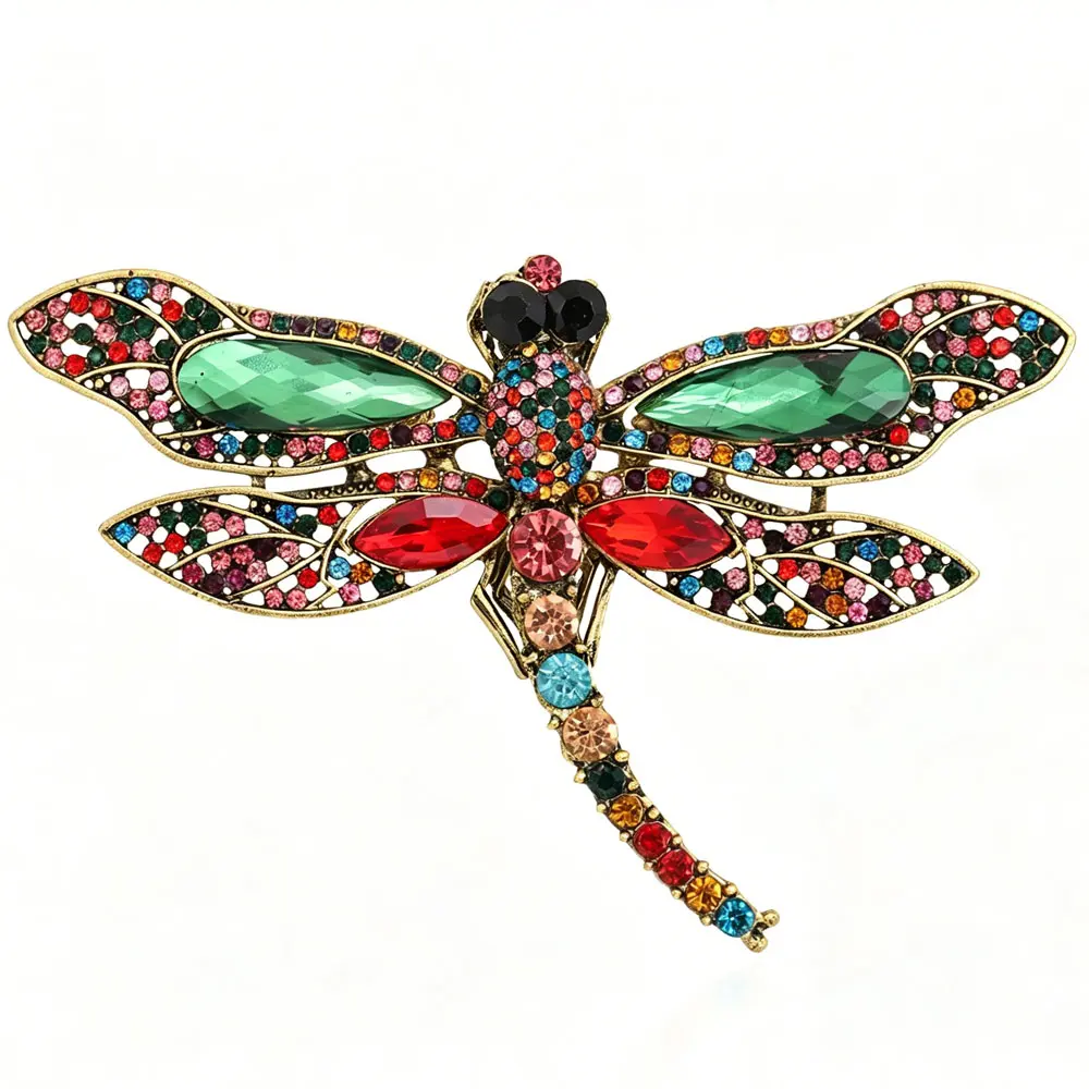 Diamond Encrusted Large Dragonfly Brooch Fashion Vintage Corsage Insect Pin Coat Accessory Party Jewelry Gift