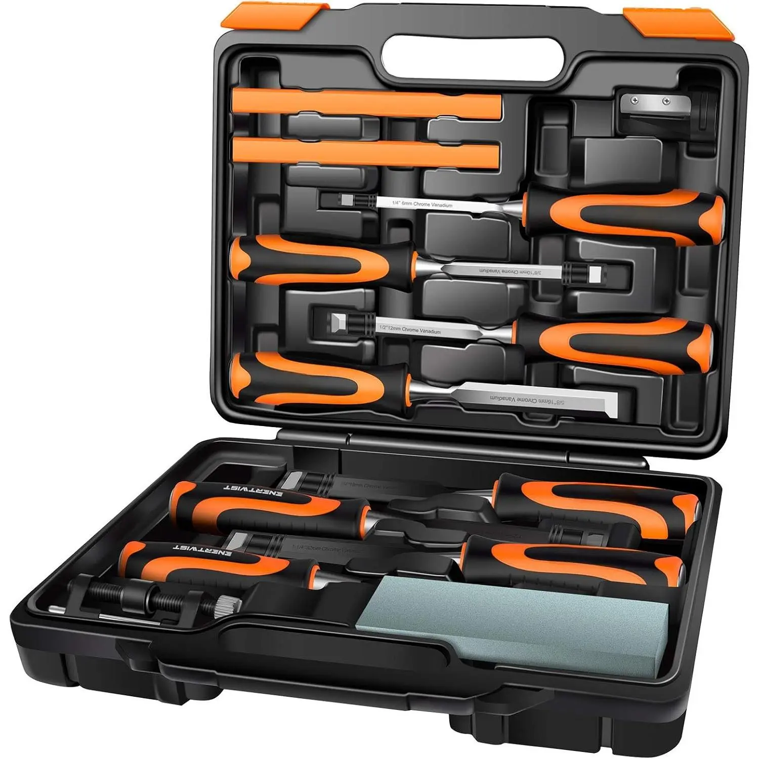13 count  Chisel Set,  Woodworking Chisel Sets w/ 8 CRV Construction  Chisels, 1 Sharpening Stone, 1 Honing Guide, 2 Carpenter Pencils, 1 Sharpener for  Carving in Hard Case