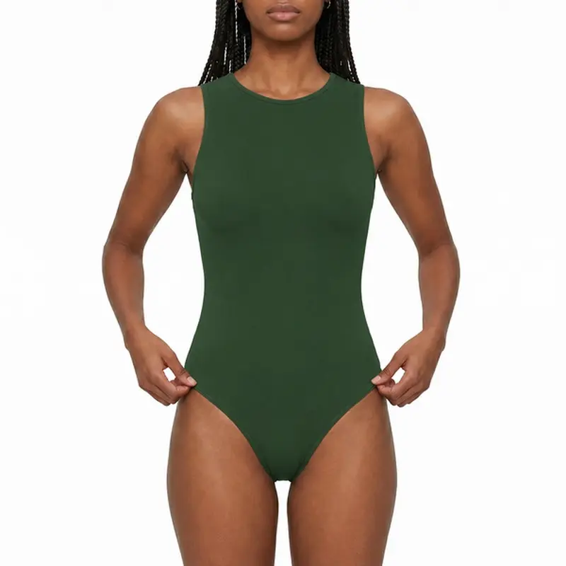 Round Neck Bodysuit for Women, Sleeveless One Piece Layering Top for Daily Going Out