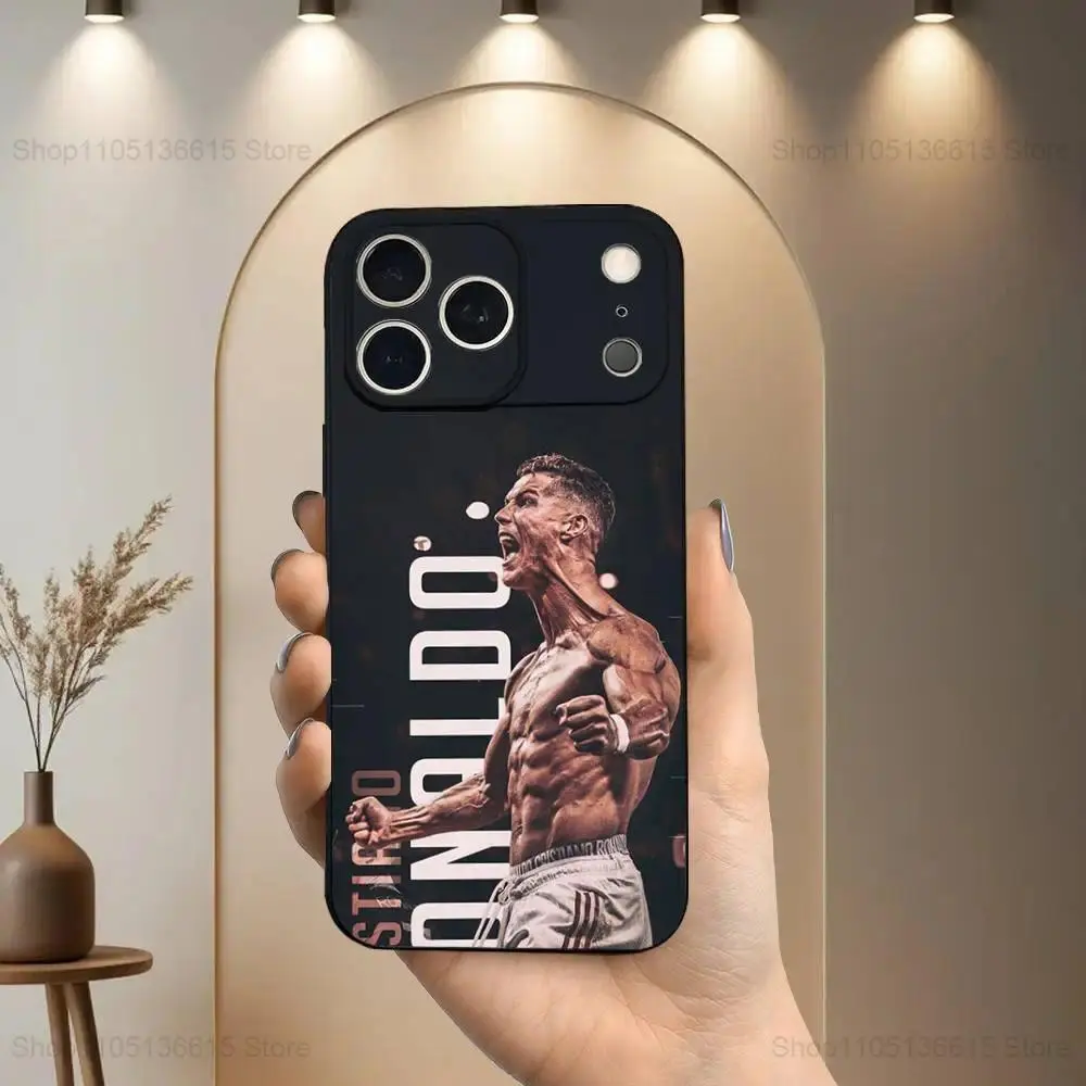 CR7 Ronaldo Black Soft Silicone-TPU Football Sports Phone Case Cover with Full Protection, Compatible with iPhone 6,7,8,SE,X,XR,XS,11,12 Mini,13,14,15,16 Plus,Pro Max,17