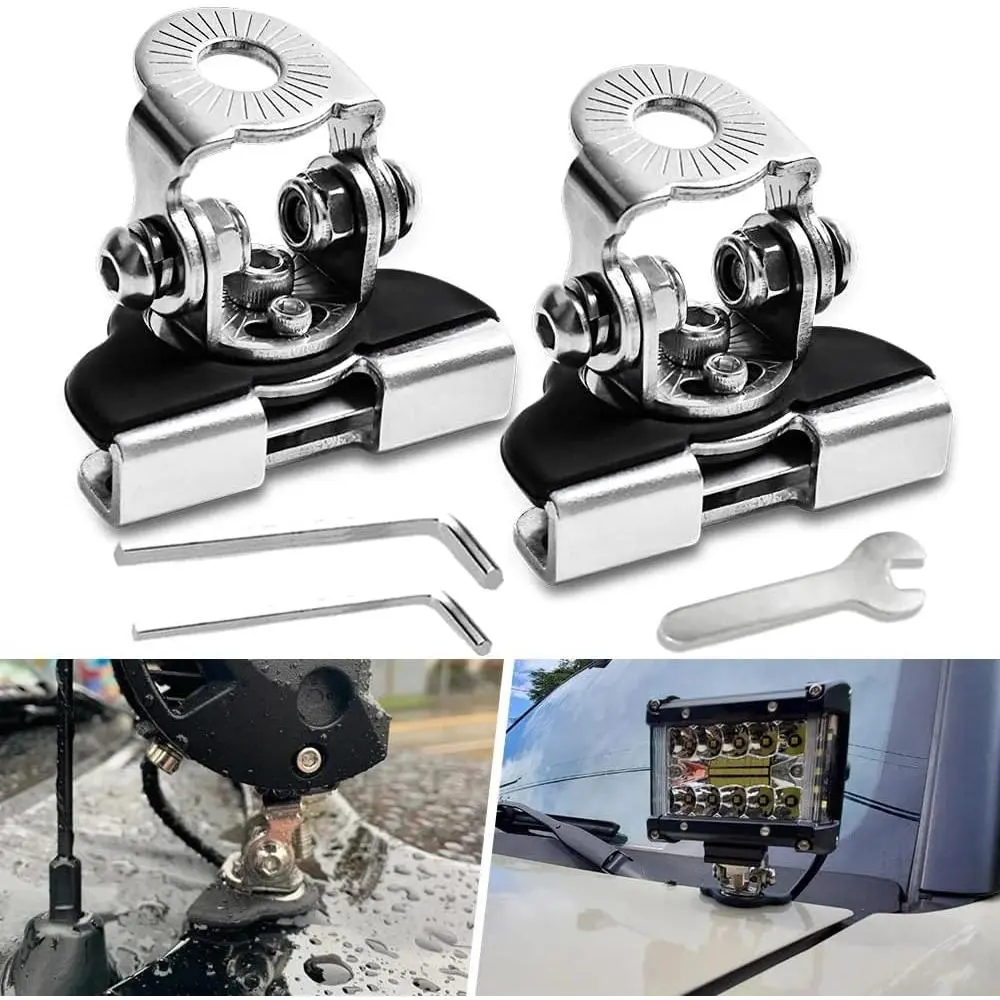 GJANSH Led Light Bar Mounting Brackets 2Pcs Universal Adjustable Piller Hood Led Work Light Mount Bracket Clamp Holder Bar Pods 304 Stainless Steel for J-eep Truck SUV Off Road Installing Without Drilling