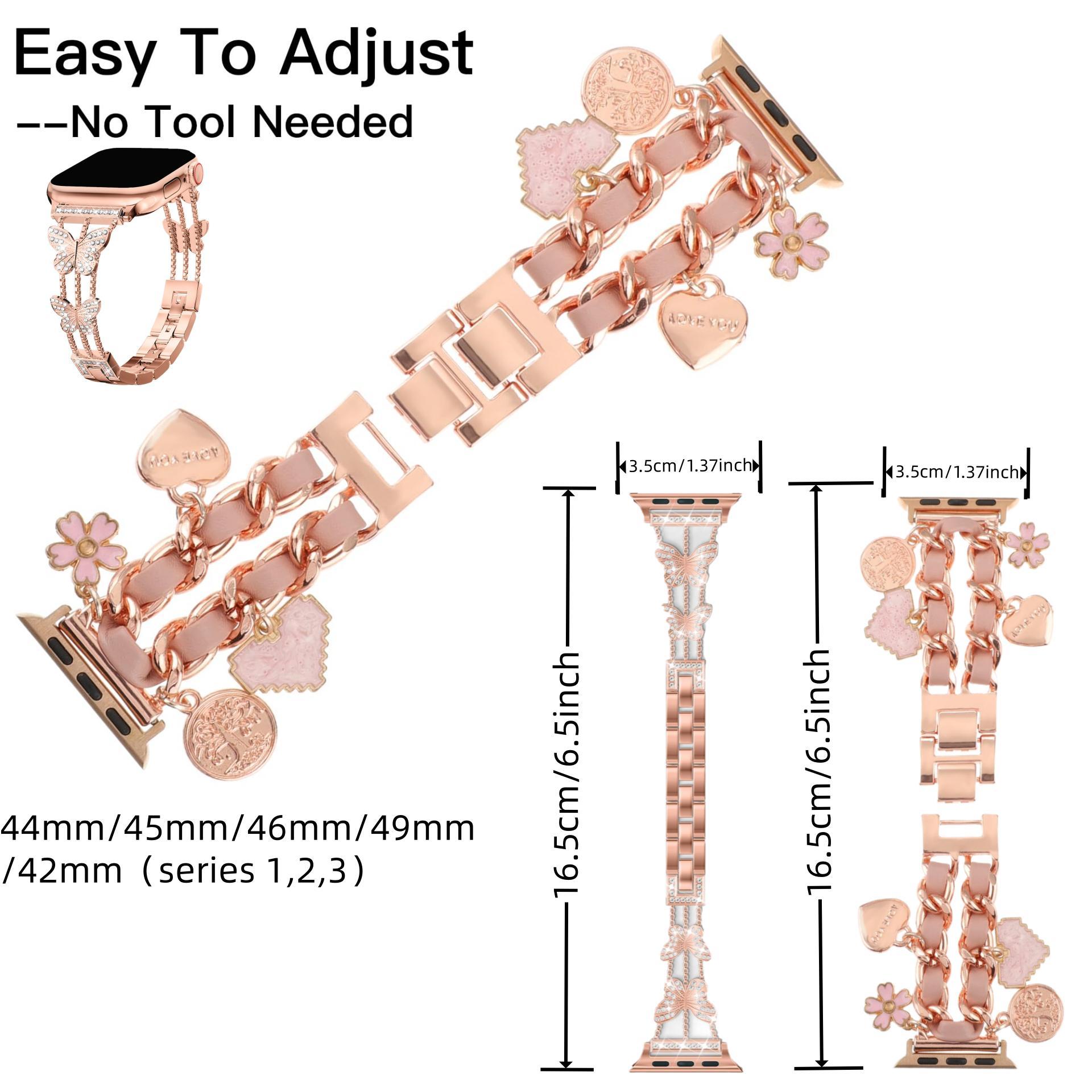 Smart Watch Bands, 2 Counts Stylish Watch Band with Unique Pendants, Replacement Watch Band for iWatch Series, Gift for Wife