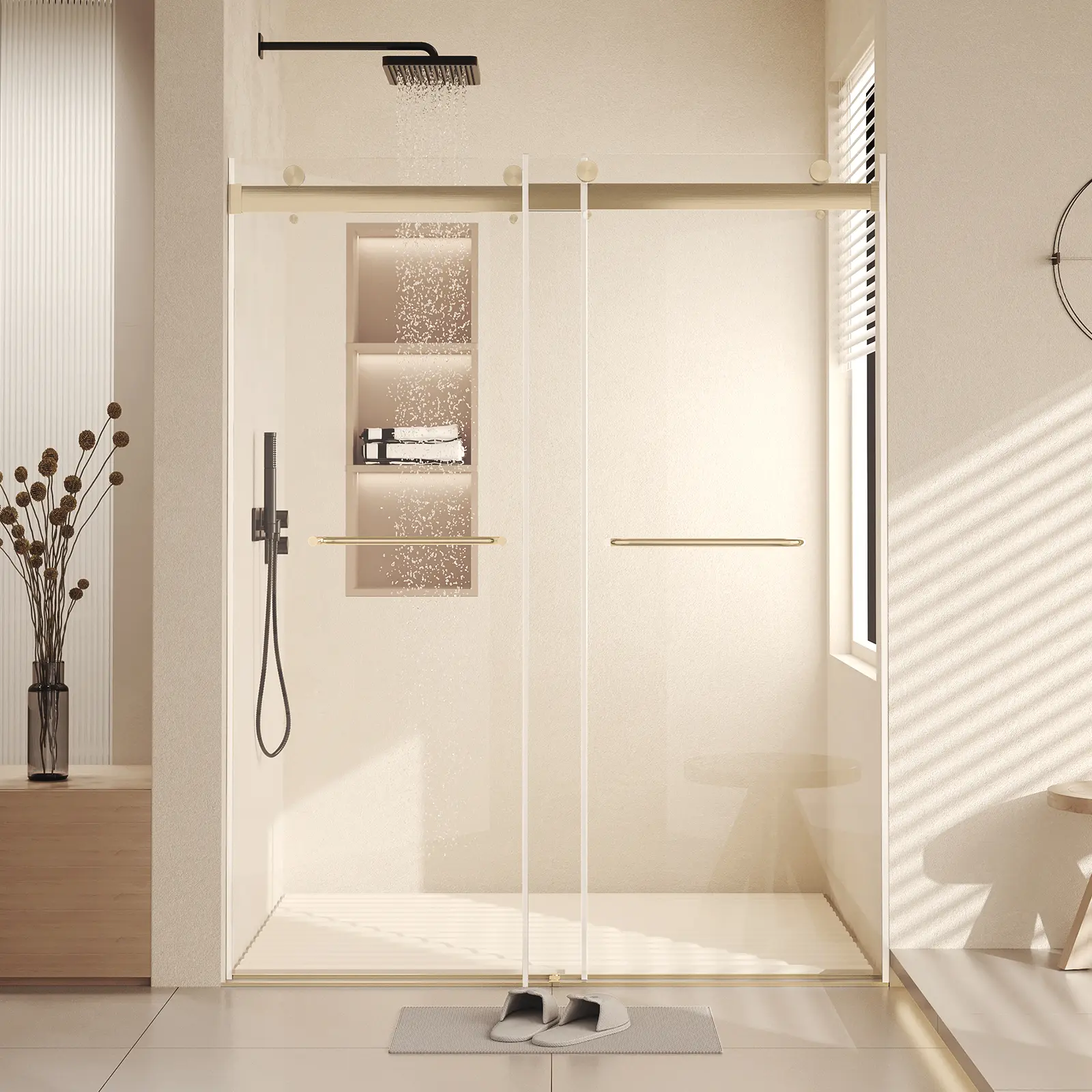 60" x 72" Double Sliding Shower Door, 10mm Explosion-Proof Tempered Glass, Semi-Frameless Design, Stainless Steel Hardware, Silver Finish