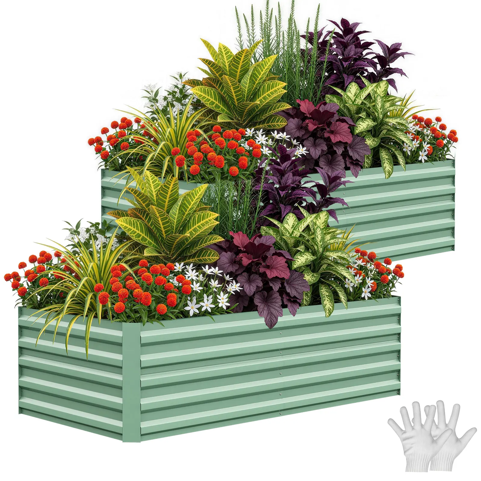 Galvanized Raised Garden Bed - Tall Rust-Resistant Metal Planter Box for Vegetables, Flowers & Herbs - Enhanced Drainage, Tool-No Assembly Required, Outdoor Square Box - Beige