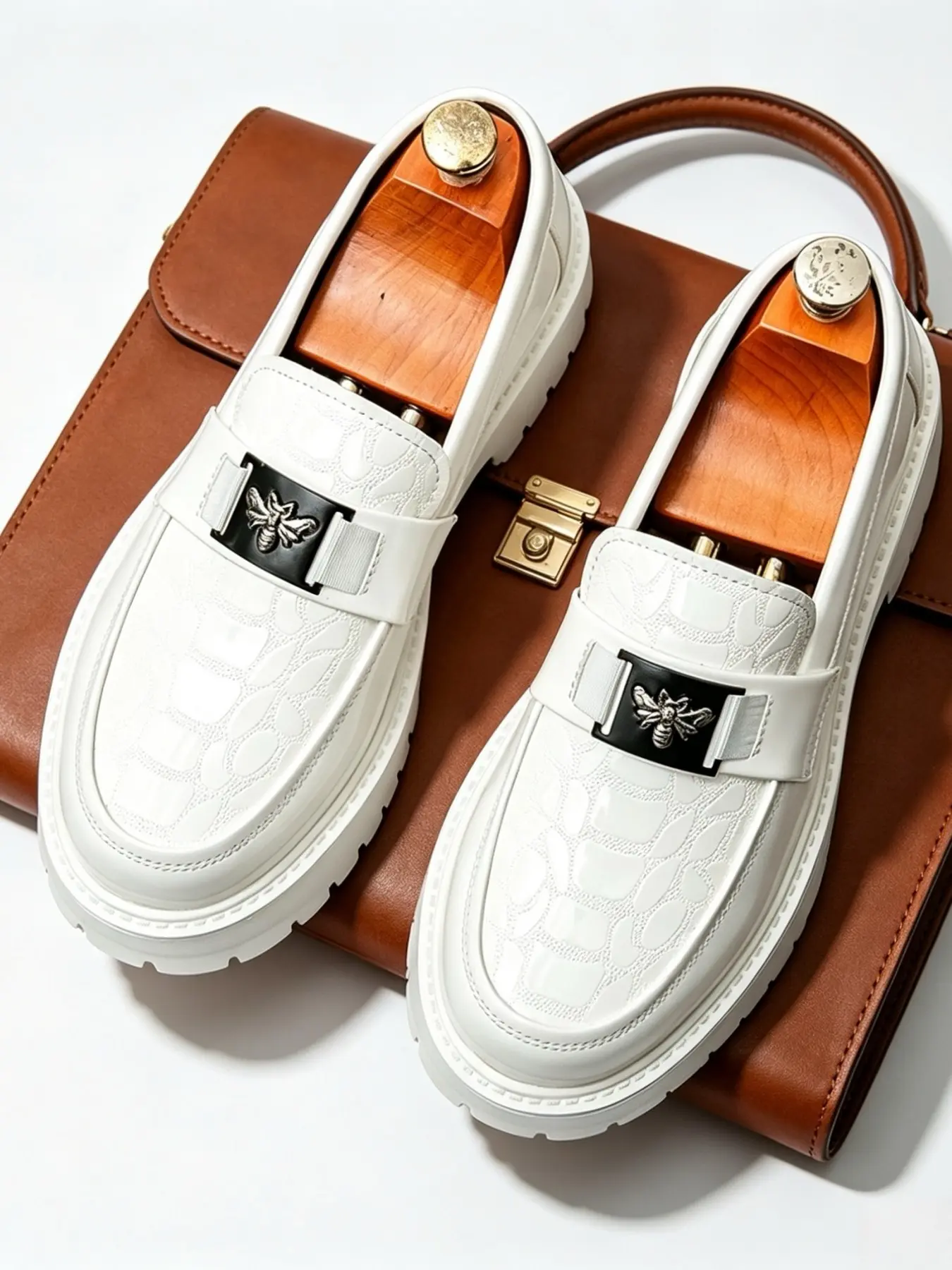 Fashion Designer Slip-On, Flat Loafers For Men, Gentleman Social Shoes With Bee Decor, Solid Color, Soft & Comfortable Leather Upper, Durable Sole, Casual Daily, Business, Party, Wedding, Groom Shoes, Gift, Footwear, Spring/Summer/Autumn