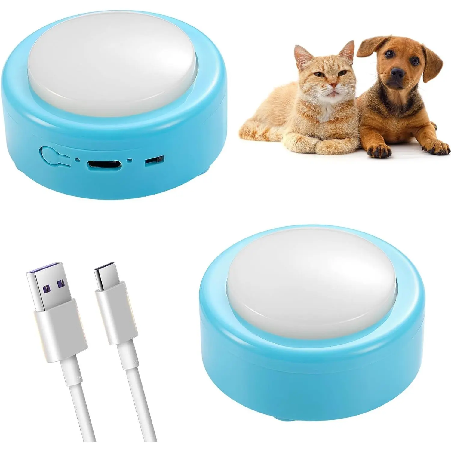 Talking Buttons for Cats & Small Dogs (2-Pack Starter Kit) - Rechargeable Voice Recording Button for Pet Communication, No Batteries Needed, Easy Press for Beginners, 24S Clear Playback, Blue