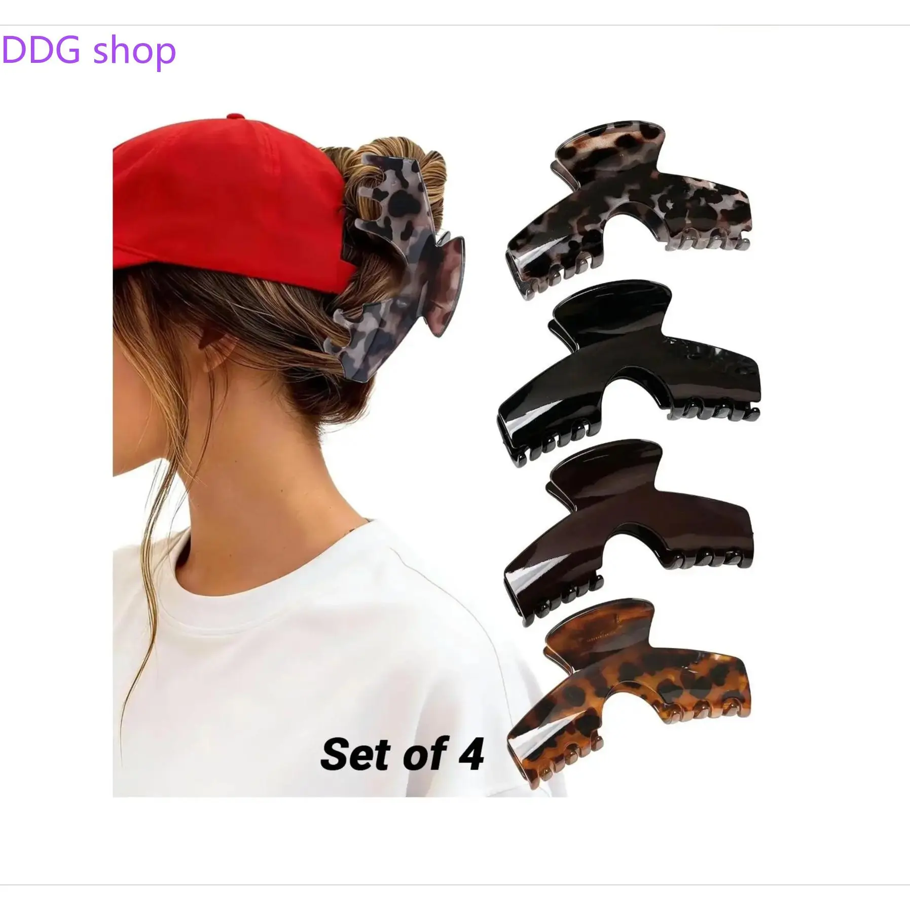 4PCS Baseball Cap Hair Clips for Women, Hat-Friendly Hair Claw Clips with Strong No-Slip Hold, Trucker Hat Ponytail Clips for Thick or Thin Hair, Perfect for Everyday Wear, Travel, Sports & Outdoor Activities