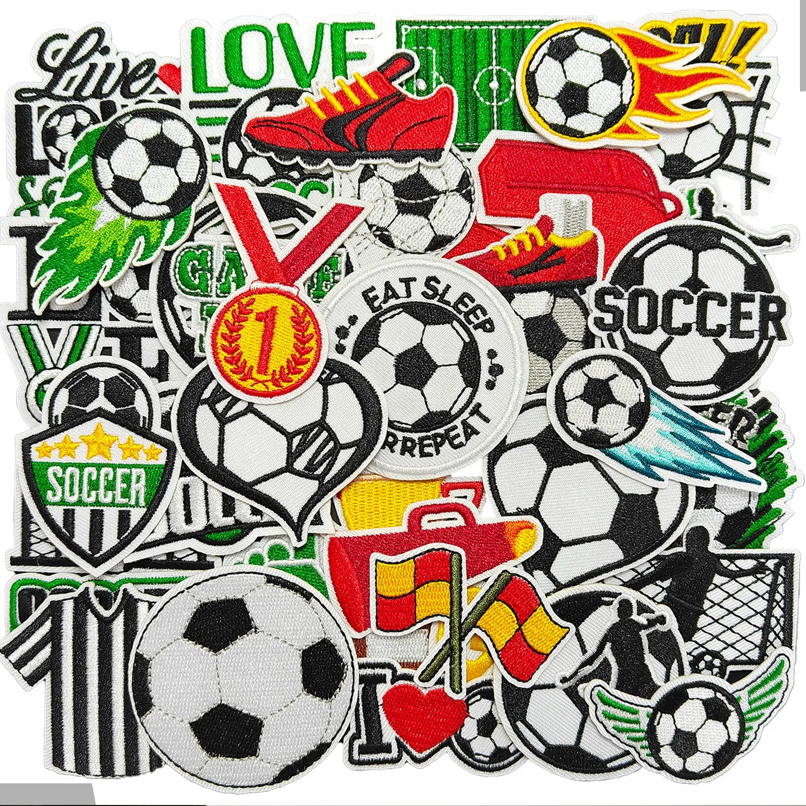 36pcs Football Theme Iron Embroidery Patches, Suitable for Jackets, Backpacks, Clothing, DIY Accessories, Needle Punching, Unlined, Patch Embroidered
