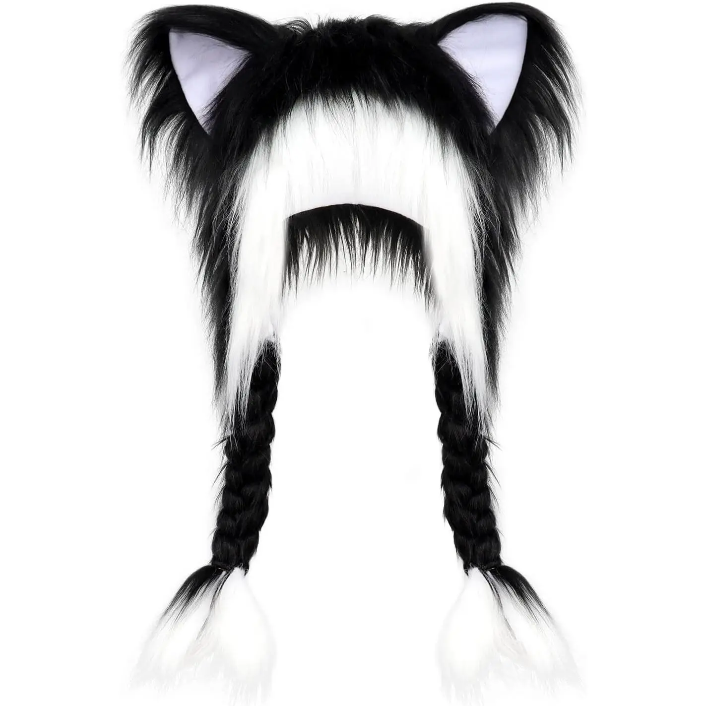 Plush Animal Hat Fursuit Furry Cat Ears Headwear Hood Winter Warm Cap Halloween Party Costume Accessories