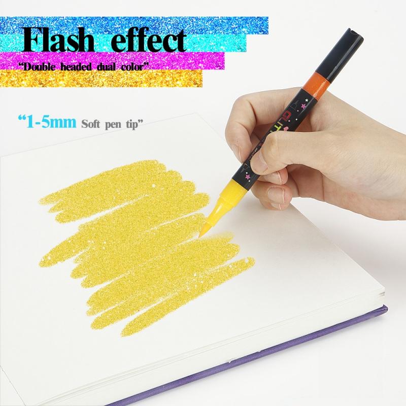 24/48 Colors Glitter Brush Markers,Dual Tip Dual Color Brush Glitter Marker for Doodle Writing, Glitter Art Crafts Adults DIY Crafts Greeting Birthday Cards Making