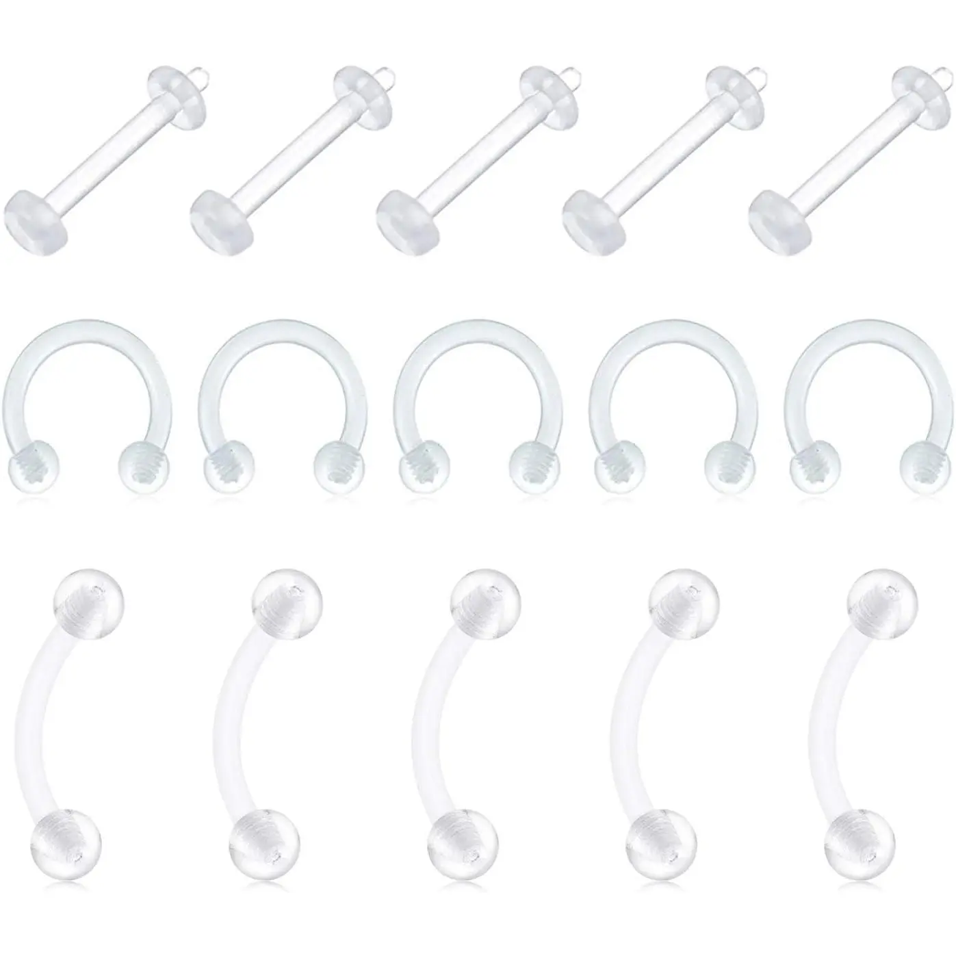 12 count 16G 8mm Horseshoe Colorful Clear Boiflex Nose Rings Hoop Lip Eyebrow Retainer  Nose Septum Cartilage Earrings Ring  Retainer
