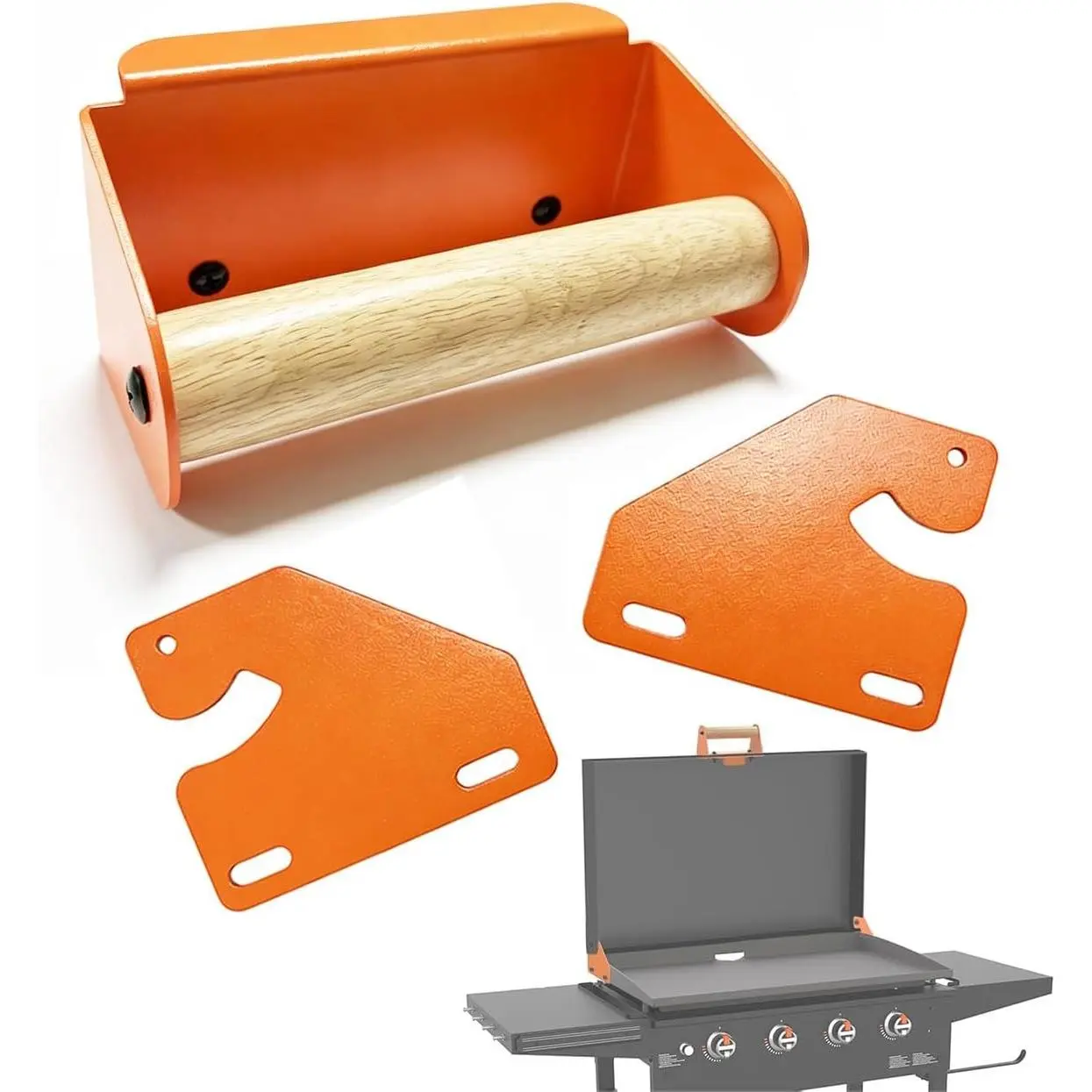 Handle and Hinges Kit for Blackstone 28, 36, 44 inch Griddles - Converts Hard Cover into Hinged Lid/Hood - Fits Grills with 2+ Holes on One Side of Plate - No Drilling Powder Coated Steel Convert kit
