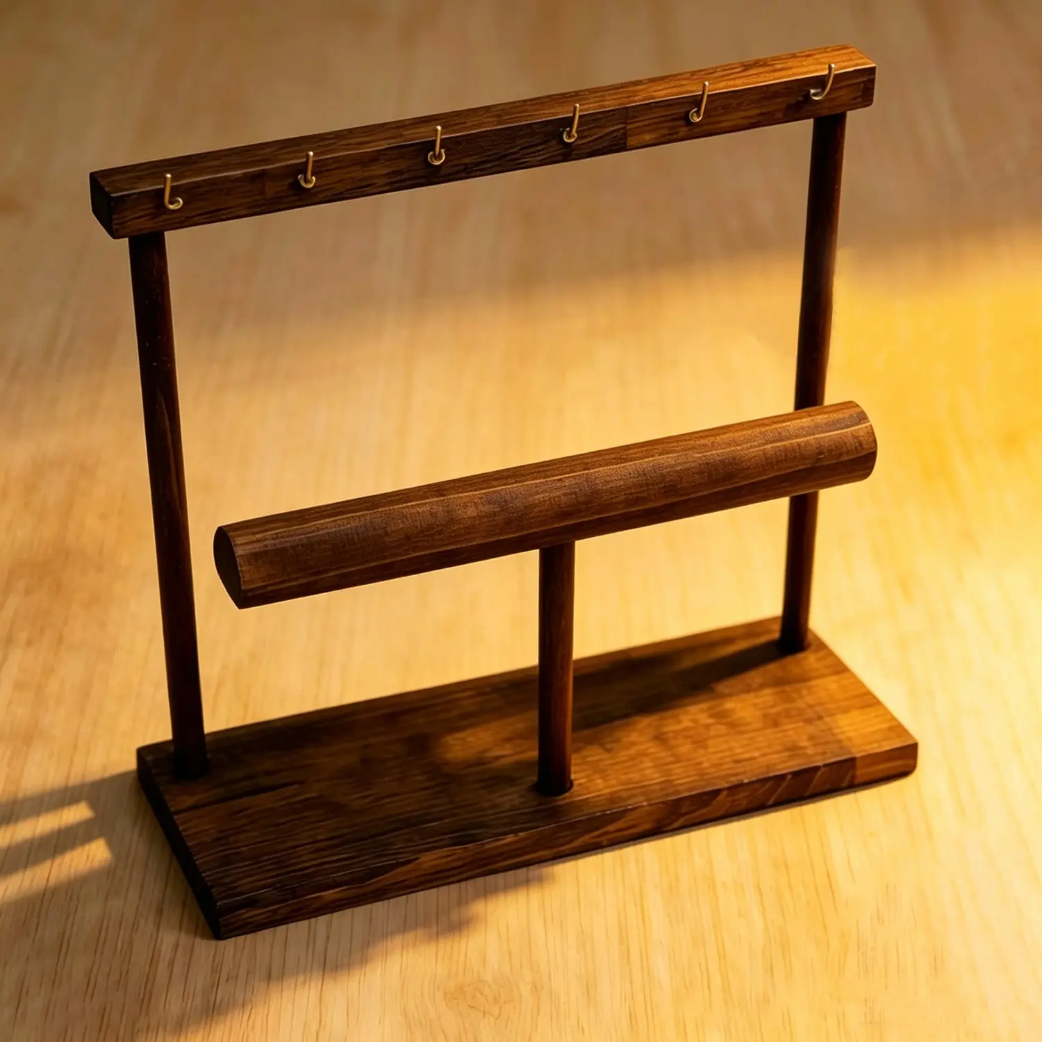 1PC Walnut Color Simple Vintage Compact Solid Wood Necklace Display Stand, Earrings Jewelry Wooden Hanger, Bracelet Showcase Rack, Small Item Holder