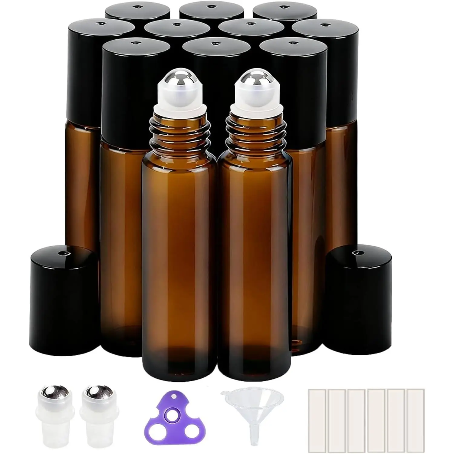 12-Pack Roller Ball Applicator-  Glass Roller Bottles for Essential Oil with Stainless Steel Roller Ball - 10 ml Refillable Leak-proof Empty Roll  Bottles with Caps for Perfume