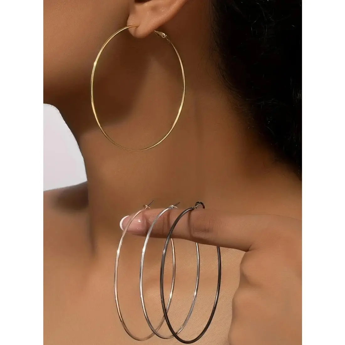 Round Hoop Earrings, 4 Pairs Hoop Earring Sets Earring Stack Fashionable Matching Earrings Jewelry for Women & Girls for Party, Classic Fashion Accessories for Daily Wear