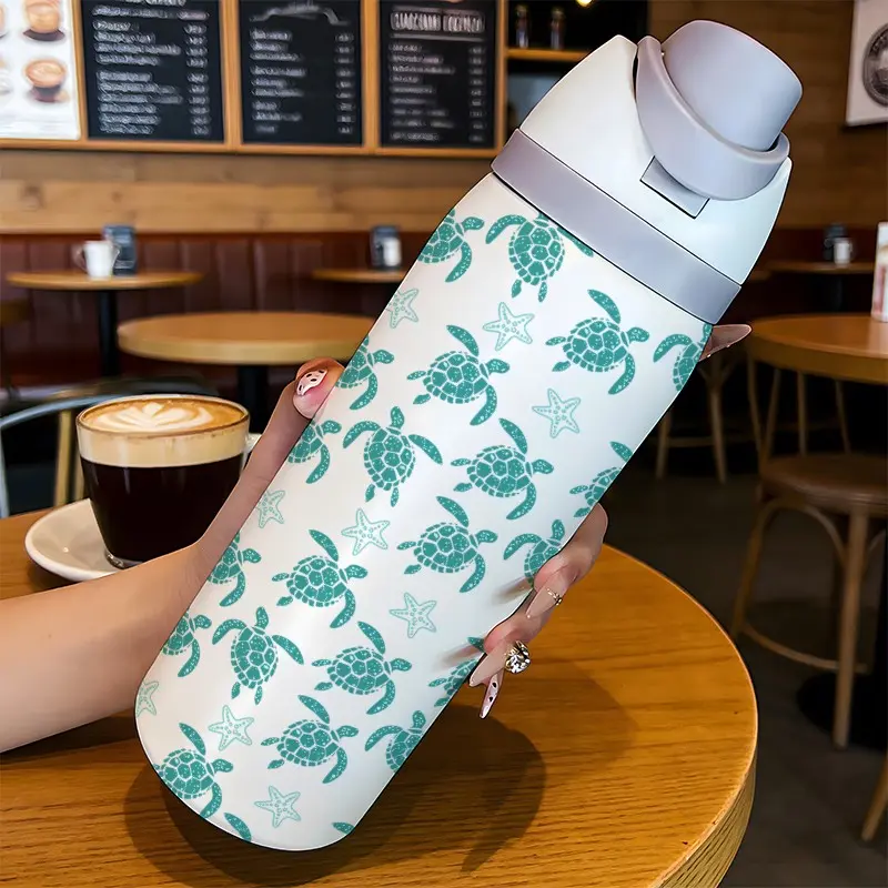 32oz Stainless Steel Sports Water Bottle, Turtle Design, Dual Mouth, Insulated Tumbler, Perfect Gift for Men and Women, Outdoor Camping, Gym, Daily Commute