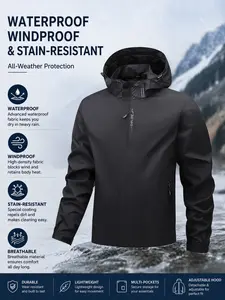 Men's Hooded Sport Jacket, Outdoor Hiking Windproof Waterproof Parka, Commute Casual Versatile Jacket, Perfect for All Seasons