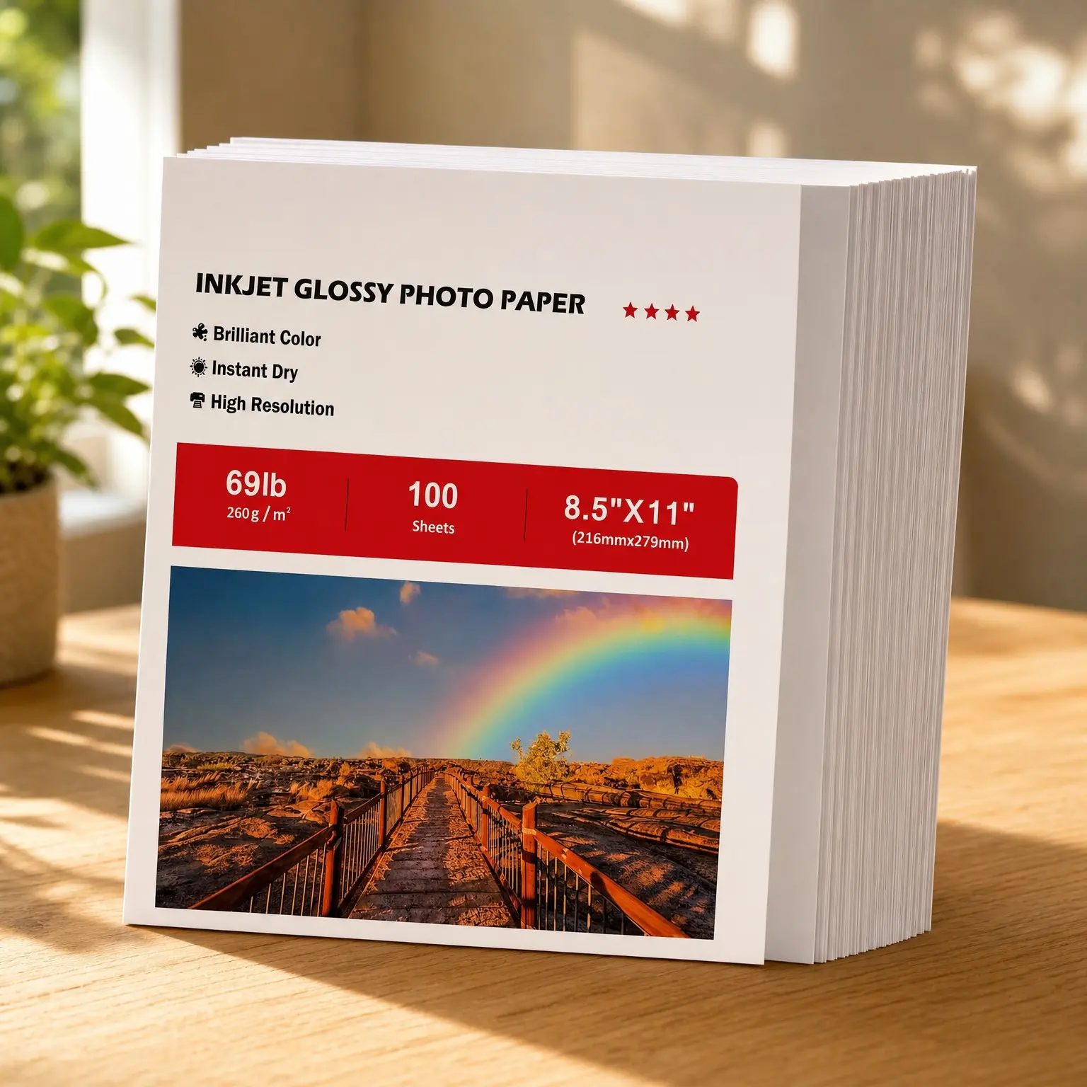 Heavyweight Thick Glossy Photo Paper 8.5x11 Inches 69LB 260gsm 100 Sheets for Inkjet Printers and Dye Ink, Greeting Cards, Cake Toppers