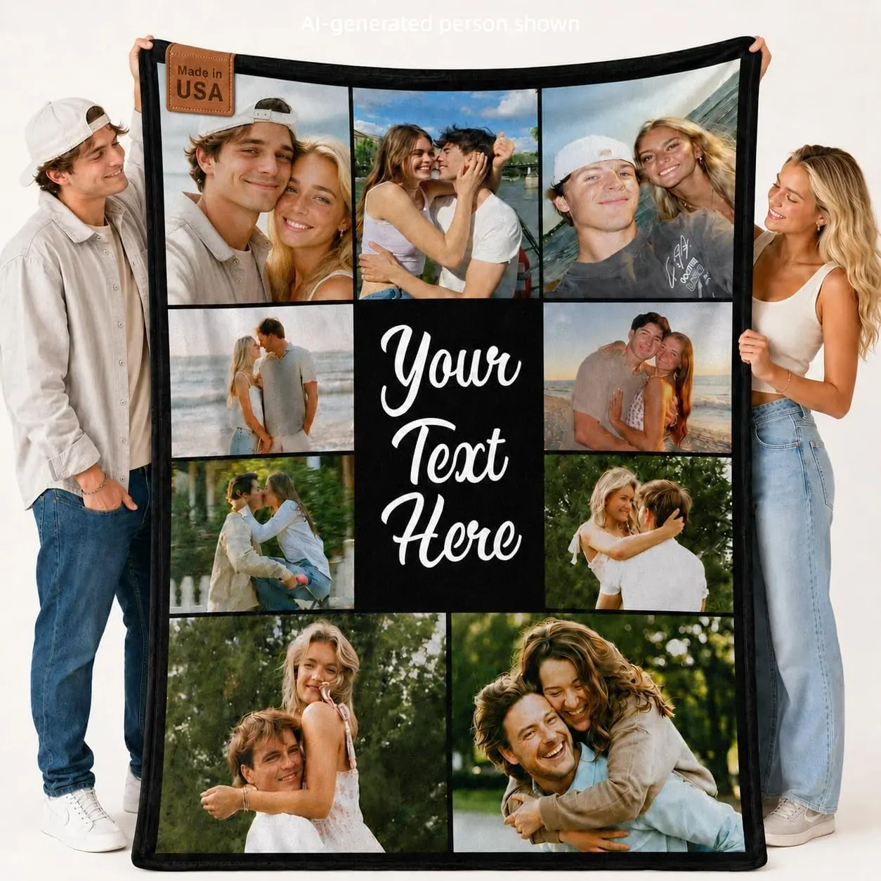 Customized 9-Photo Collage Flannel Blanket - Cute Couple Personalized Throw with Text, Made in USA Label, Wrinkle Resistant, Soft Cozy Bedding for Bed/Sofa, Wedding Gift for Boyfriend (Gifts for Boyfriend)