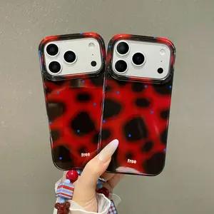 Compatible with iPhone 17/16/15/14/13 | Classic Retro Style Phone Case, Burgundy Leopard Pattern, Full-Coverage Shell with Portable Star Bracelet HNZ0032