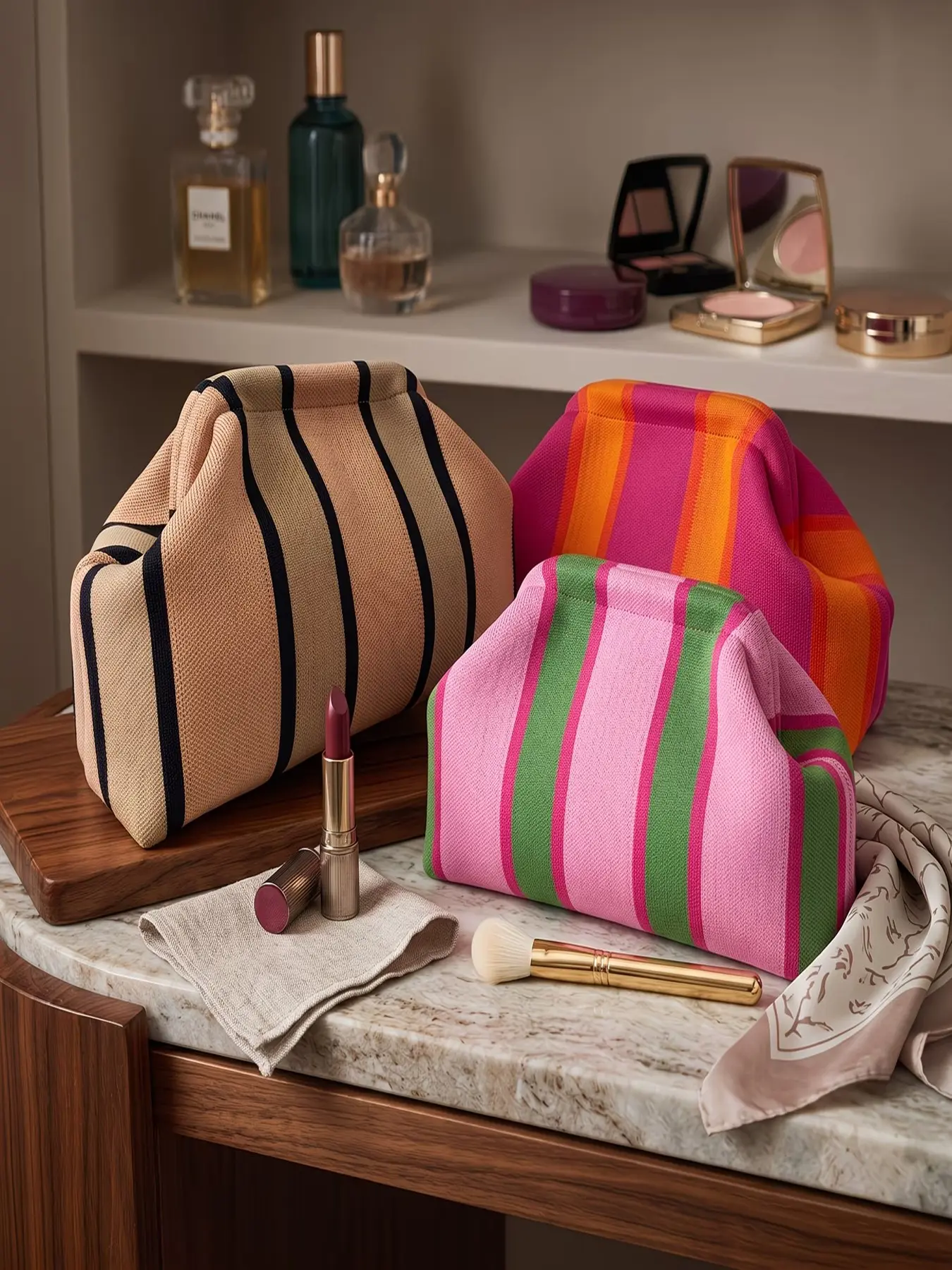 Women's Cloud Bag Striped Colorful Chic Handbag, Portable Beach Bag, Makeup Bag, Fashion Large Capacity Knit Bag, Travel Bag