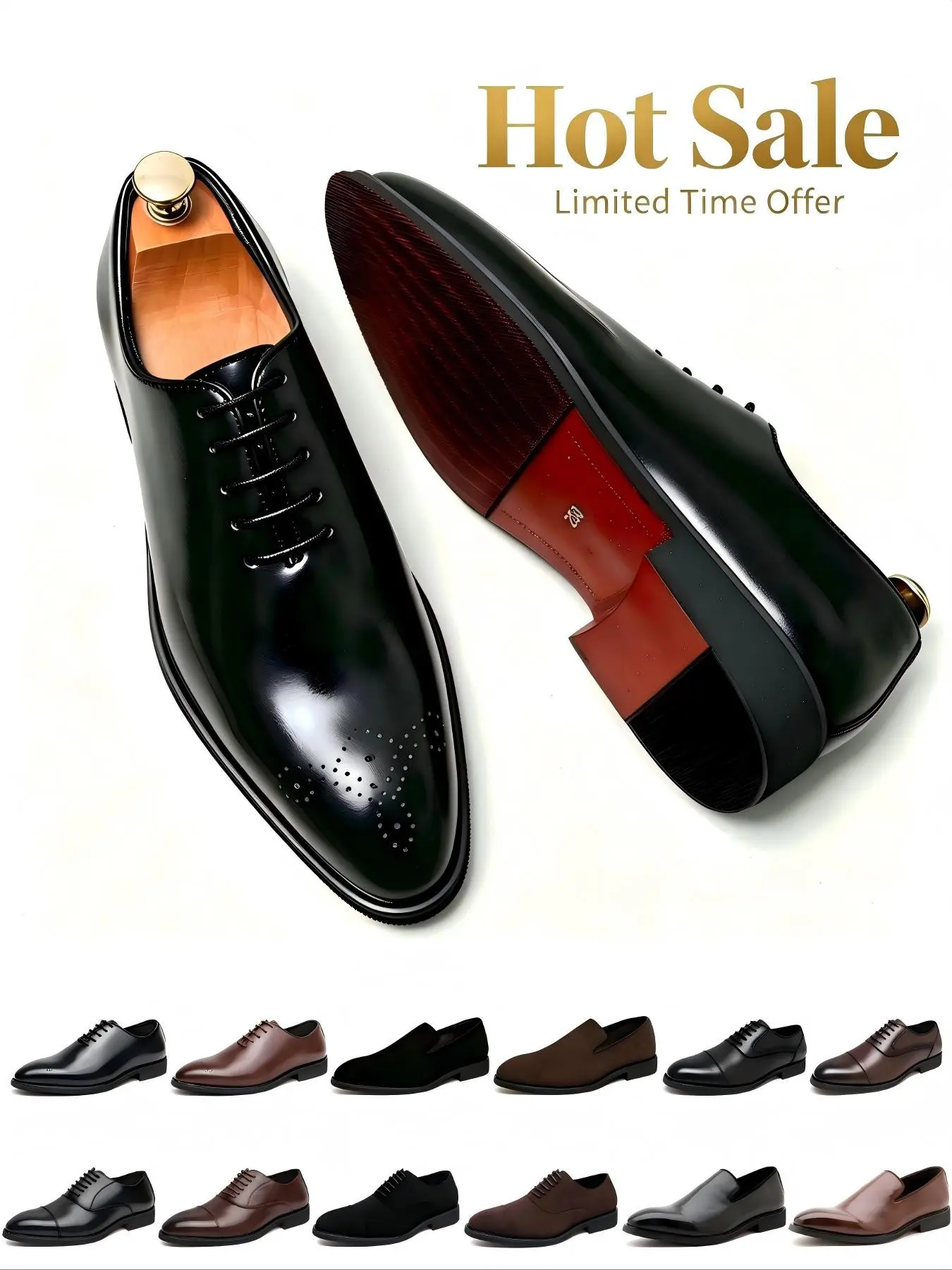 Men's Brogue Oxford Shoes, Business Style Footwear, Business Formal Sole Wedding Shoes, British Style Lace-Up Commuter Leather Shoes, Sharp Toe Groom Bridal Party Shoes