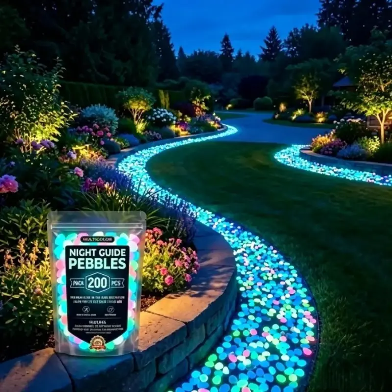 200 Solar Powered Glow Stones, Waterproof Night Light Decor, Colorful Outdoor Fluorescent Stones, Garden Party Festival Decoration