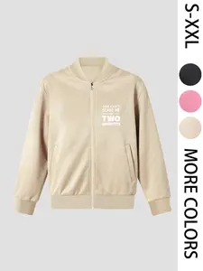 "I'm thinking..." Women's Printed Zip Long-Sleeve Jacket, 4-Season Casual Long-Sleeve Bomber Jacket, Fashionable Outerwear for Daily Wear & Outdoor Activities - Layering Style