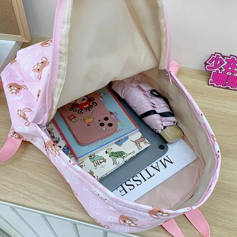 Cute Sugarbunnies Schoolbag Large Capacity Student Backpack Girl Heart Sweet Travel Portable Backpack Girl Holiday Best Gift