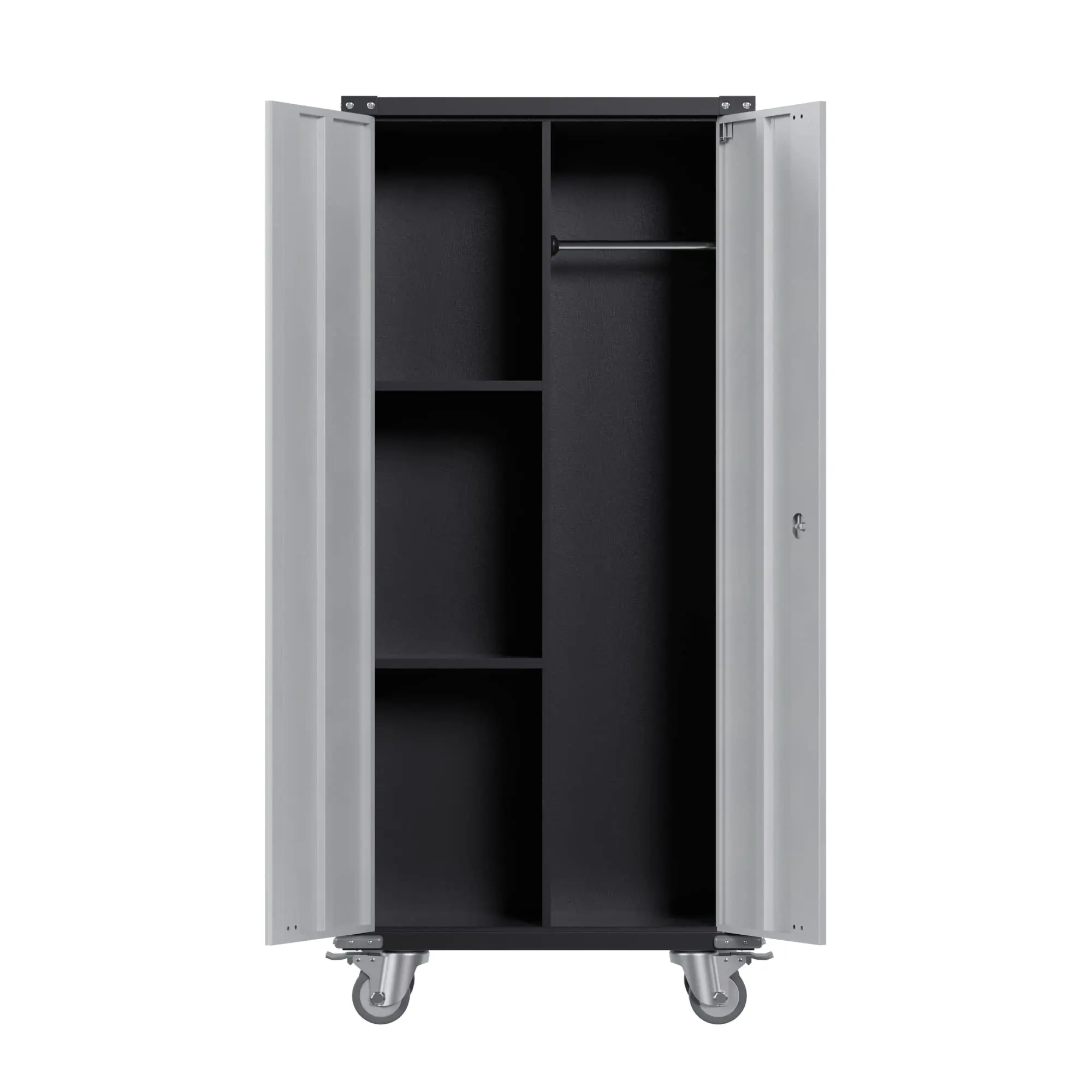 Black 72" Heavy-Duty Steel Garage Cabinet with Lock, Wheels and Pegboard, 4 Adjustable Shelves, Multi-Purpose Organizer for Workshop, Home & Office