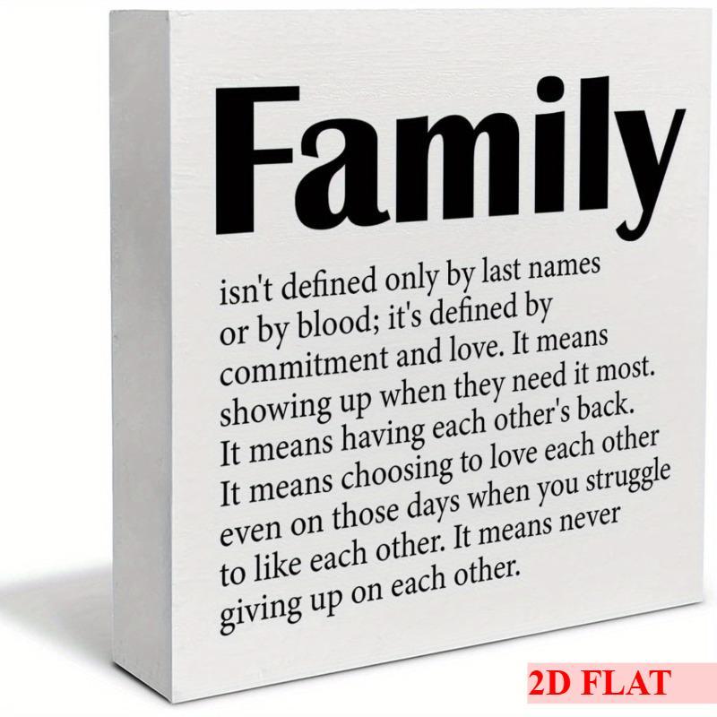 2D Rustic Farmhouse Family Quote Wooden Box Sign 5x5 Inch Artificial Wood Block Plaque with Inspirational Family Definition Message for Home Living Room, Bedroom
