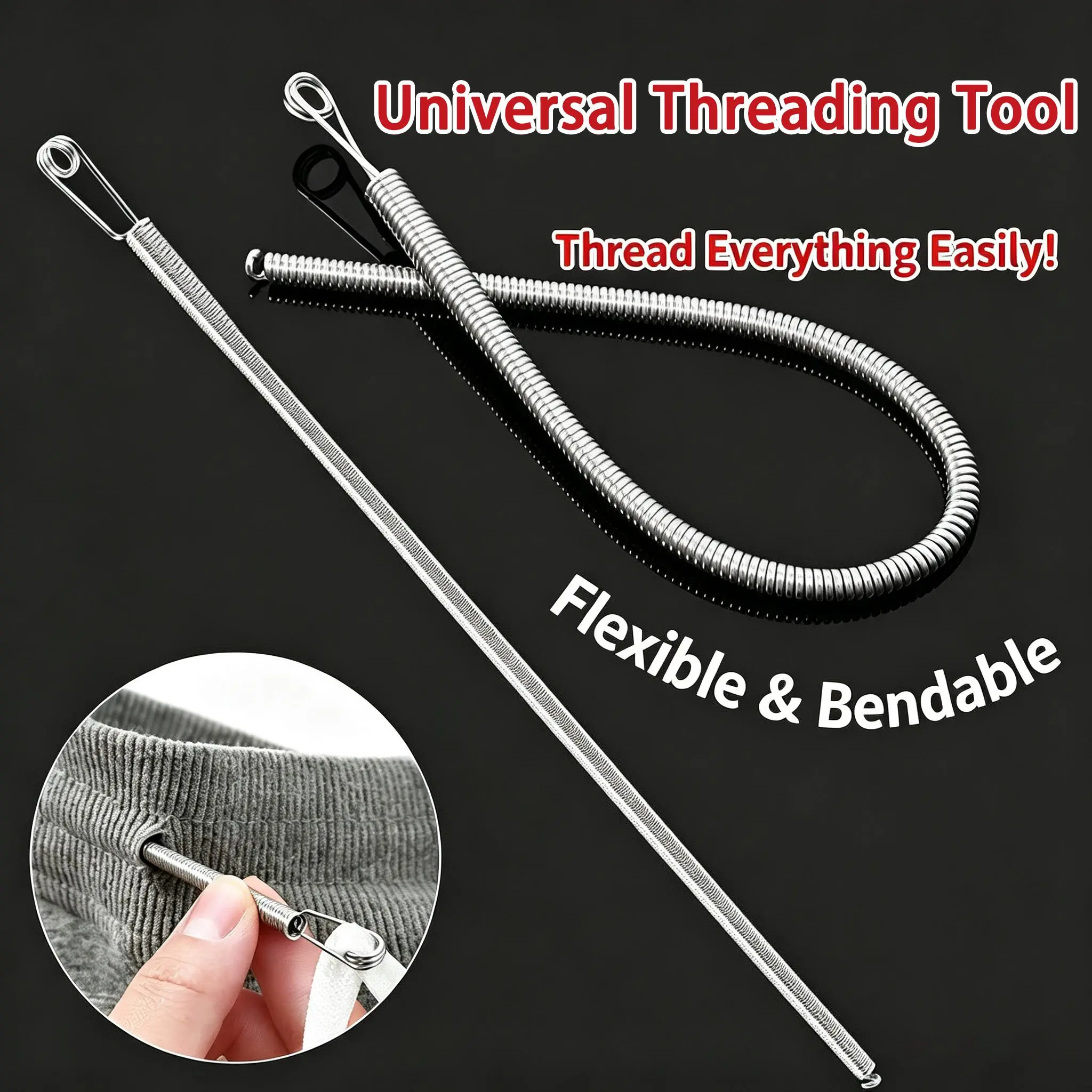 2 PCS Spring Drawstring Needle Threader,DIY Rope Threader Clip,Drawstrings Replacement with Easy Threaders,Drawstring Threader Tool Set,for Drawstring Replacement for Hoodies,Pants