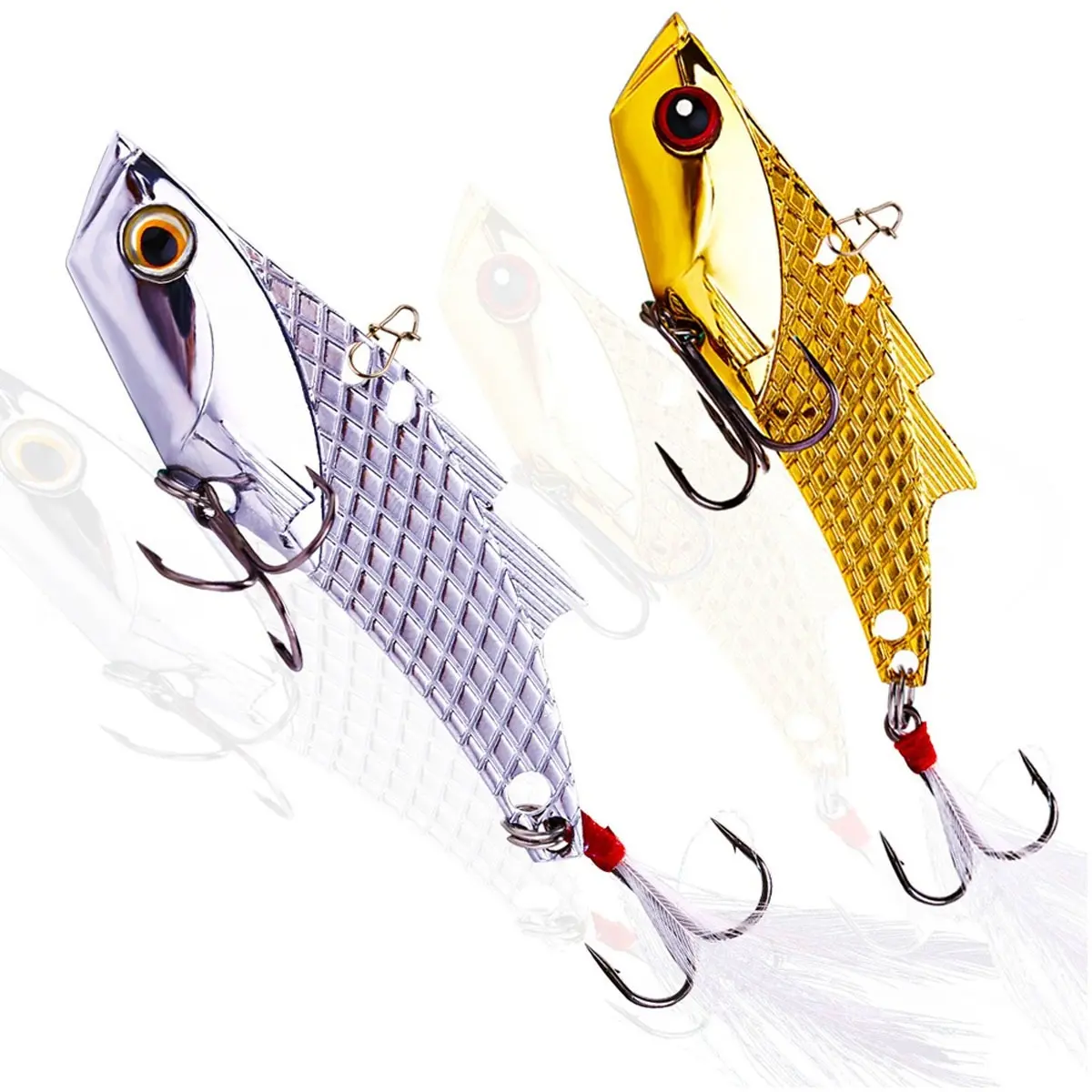 Fishing Lures  20g 5Pcs Metal VIB Spinner Blade Spoons Bait Treble Hooks Bass Walleyes Trout Fishing with Box