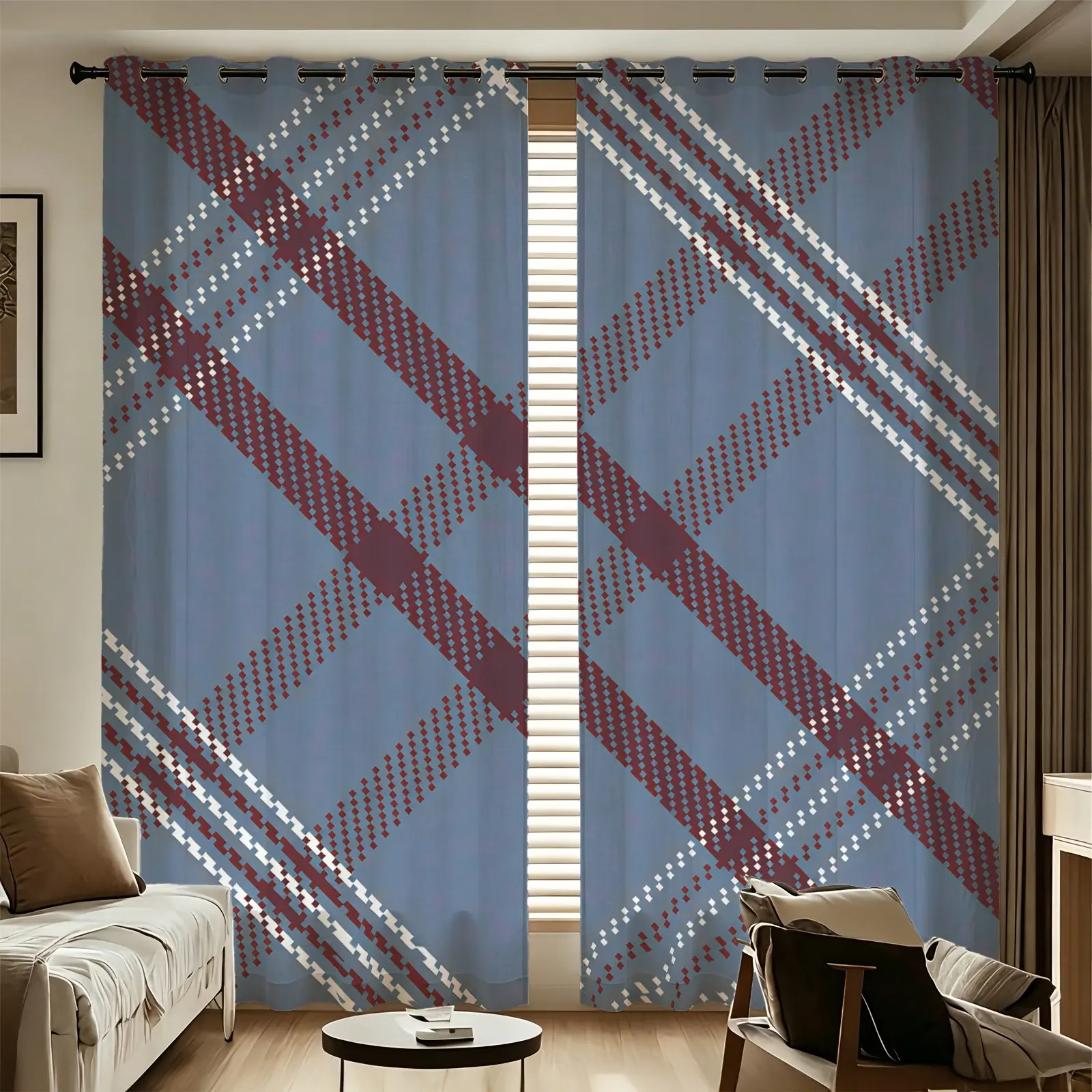2-Pack Scottish Plaid Striped Curtains, 85% Blackout Thermal Insulated Drapes with Elegant Drape, Easy to Install and Maintain, Versatile for All Scenes, Home Atmosphere Soft Decor, Polyester Curtain