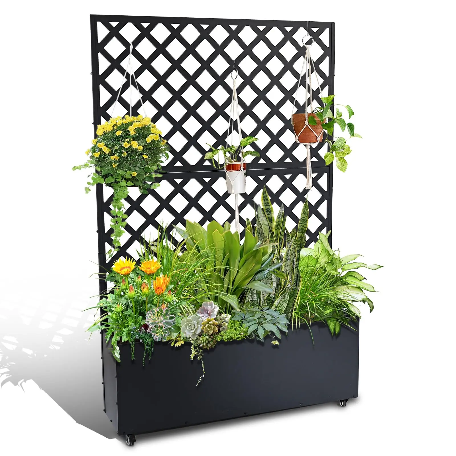 Garvee Raised Garden Bed with Trellis, Metal Planter Box with wheels, 73 Elevated Lattice Planter for Climbing Plants