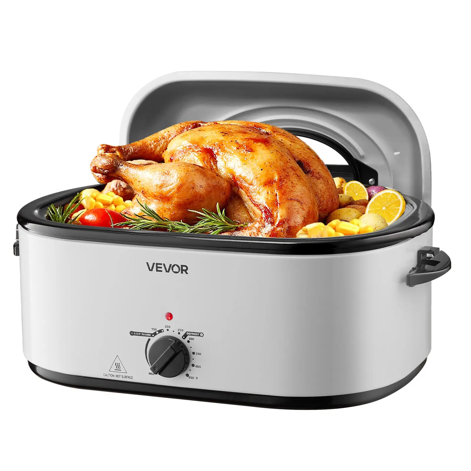 【DealsForYouDays】VEVOR Roaster Oven, 26QT Electric Roasting Pan, 150-450 Adjustable Temperature Fast-Cooking Turkey Roaster with Cool-Touch Handle, Visible Self-Basting Lid, Defrost Warm Function, Fits 30lb Turkey