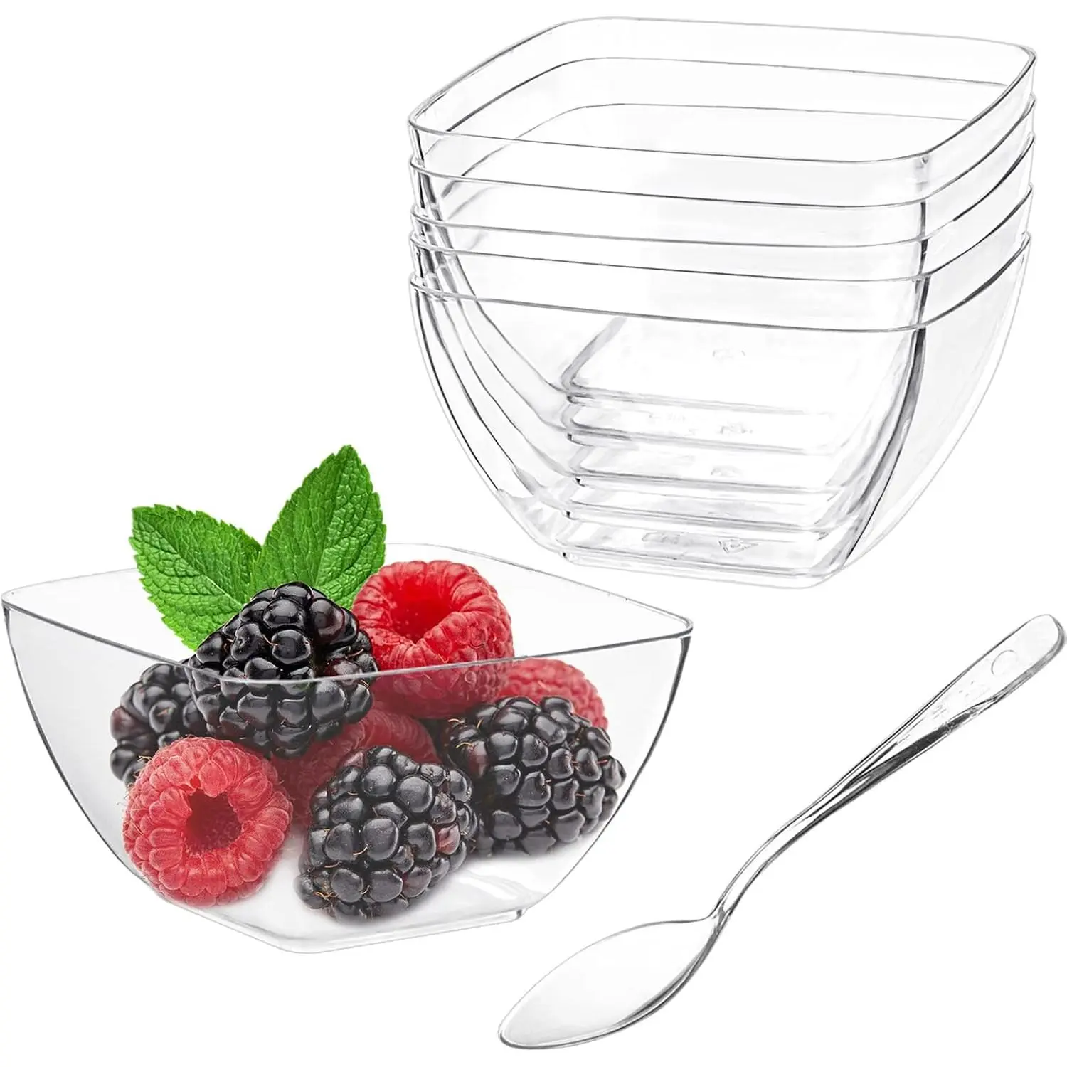 2 oz Mini Dessert Cups with Spoons, 100ct | Clear Plastic, , Small, Party Serving Cups for Appetizers, Hors D'oeuvres Plates