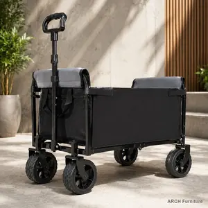 ARCH All-Terrain Convertible Seat Trolley - Outdoor Steel Frame Wagon with 5x2in Wide Wheels, Foldable Design, Full-Side Opening, Dog Leash, Versatile Seating & Storage, 220lb Capacity for Camping, Beach, Parks (For Kids, Adults)