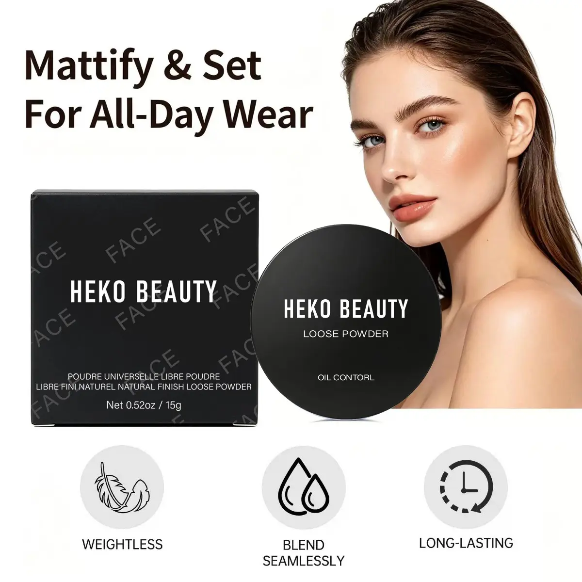 Mattifying Loose Setting Powder, Waterproof Sweatproof, Oil Control, No Flashback, Ultra Fine, Full Coverage, Long-Lasting, 15g/0.53 Oz, 1pc