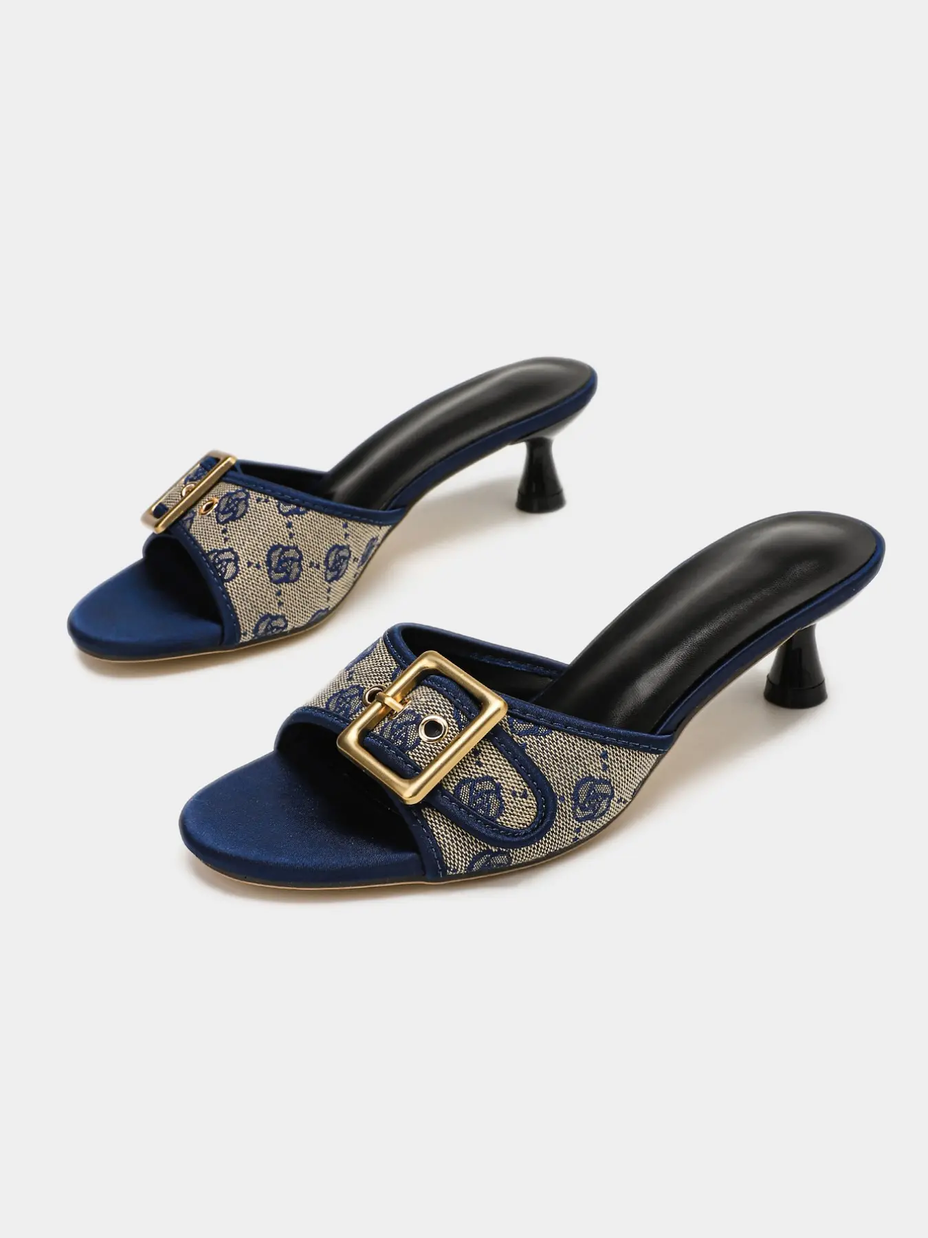 Vintage Floral Embroidered Leather Mules, Mini Wine Glass Heel, Slip-On Summer Sandals, Four Colors, Casual & Formal, All Seasons