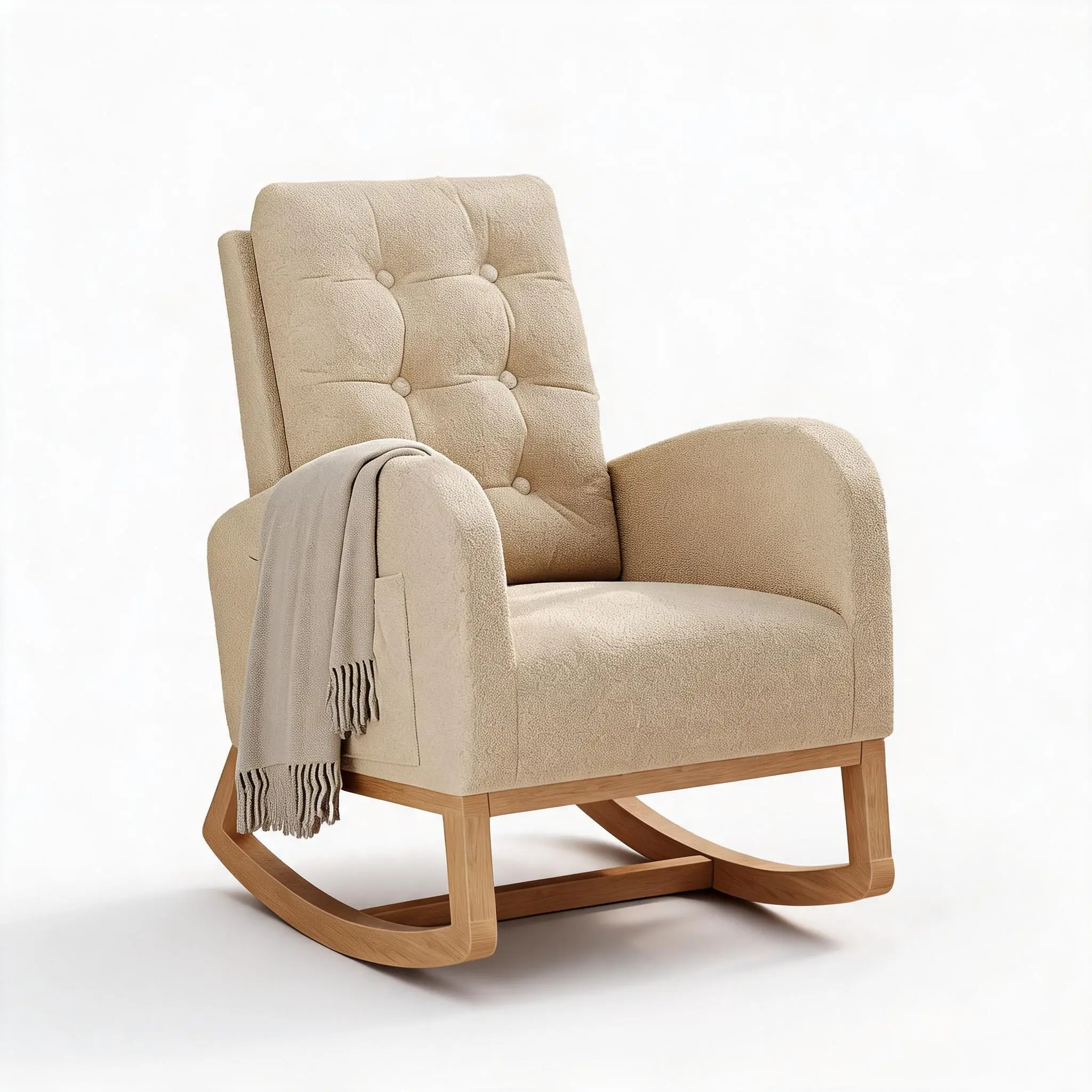 Modern Rocking Chair for Living Room, Comfortable Recliner Rocker with Side Pocket, Soft Linen Upholstered Glider Chair for Bedroom, Nursery, Lounge