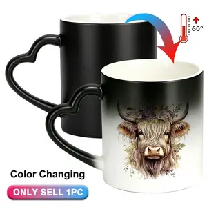 Highland Cow Print Color Changing Mug - 11oz/325ml Durable Thermochromic cup, Cute Highland Cow , Coffee, Novelty Coffee Mug, Ceramic Mugs, Ceramics Mug, Ideal for Festival Gifts, The Perfect Gift for Coffee Lovers, Drinkware