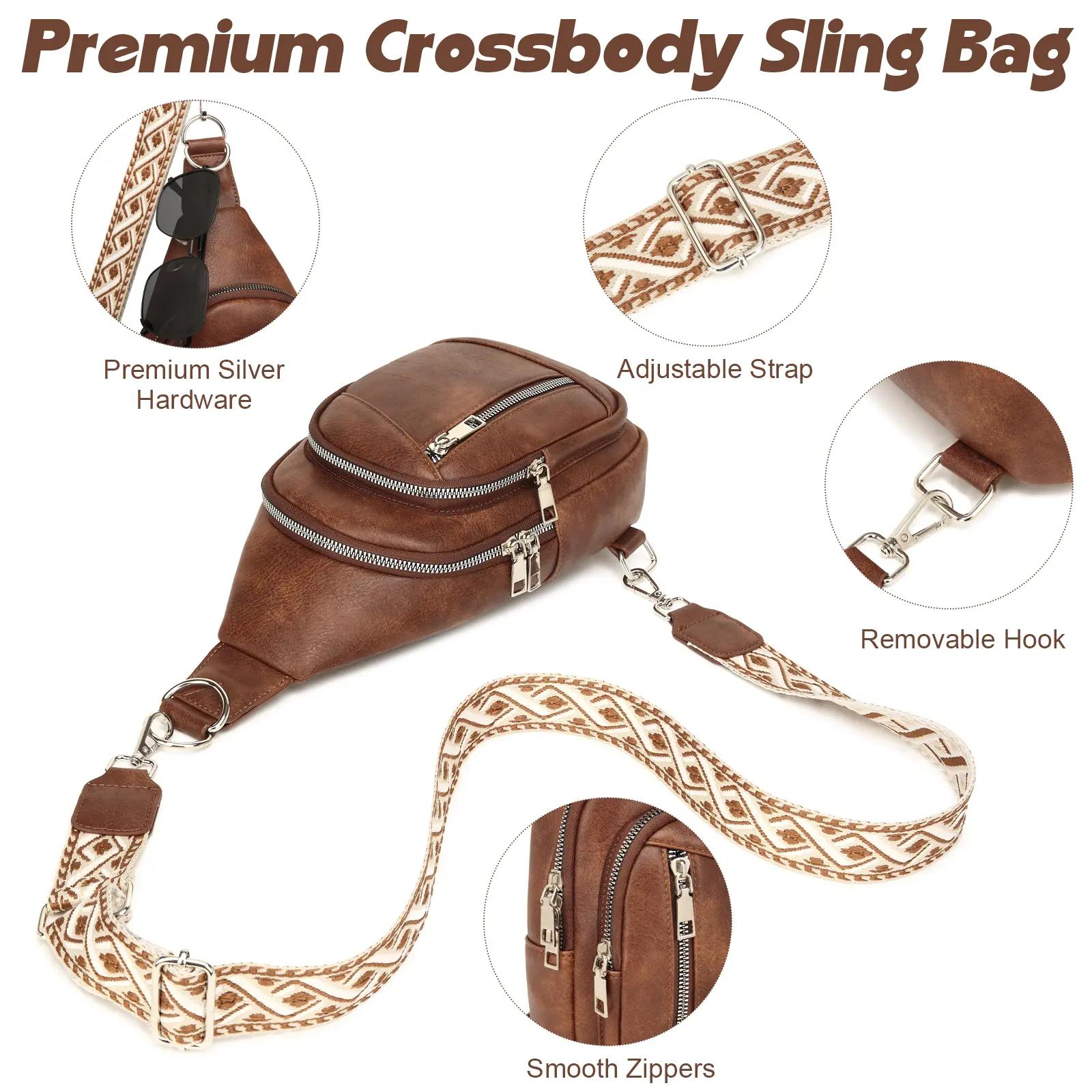Sling Bag Small Crossbody Backpack Purse 2 in 1 Vegan Leather Cross Body Bag Fanny Pack with 2 Removable Strap Chest Shoulder Bag for Travel Daily Use