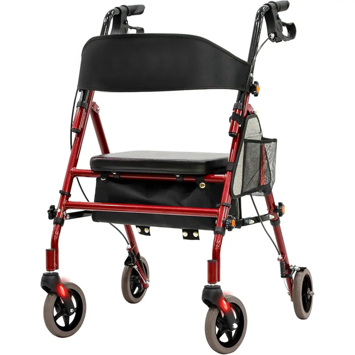 Senior Lightweight Foldable Rollator Walker with Seat - Mobility Aid for Healthcare, 350 lb Capacity, 5-Position Adjustable Height, Premium Aluminum-Carbon Steel Hybrid Supports Seniors (Red)