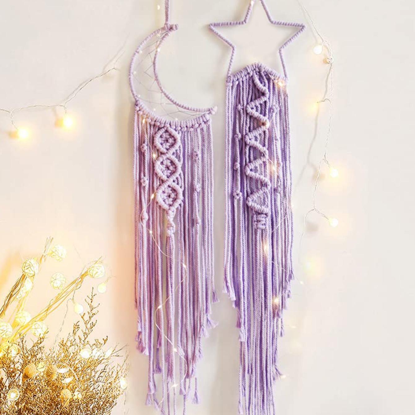 Tassel Dream Catcher Hanging Ornaments, 1 Set Hand Woven Lace Stars Moon Dreamcatcher Wall Hanging Decor without LED Lights, Hangable Wall Art for Home, Bedroom, Hanging Room Decor, Boho Decoration, Interior Wall Decor