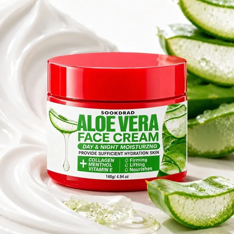 Aloe Vera Face Cream, Collagen, Menthol, Vitamin E, Day Night Moisturizing, Hydrating, Firming, Lifting, Nourishing, For Face, All Skin Types, Moisturizer, 140g